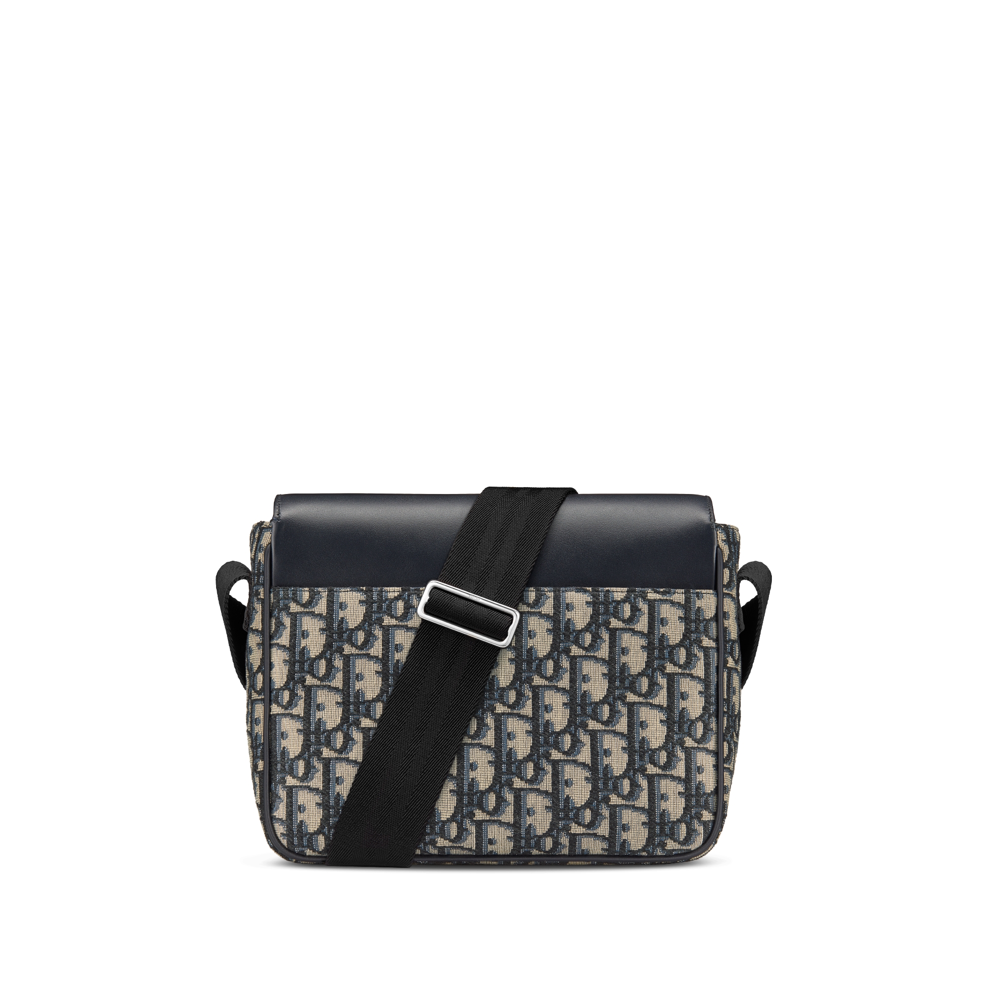 儿童信使包 蓝色光滑牛皮革米色和黑色 Oblique 印花面料 E08