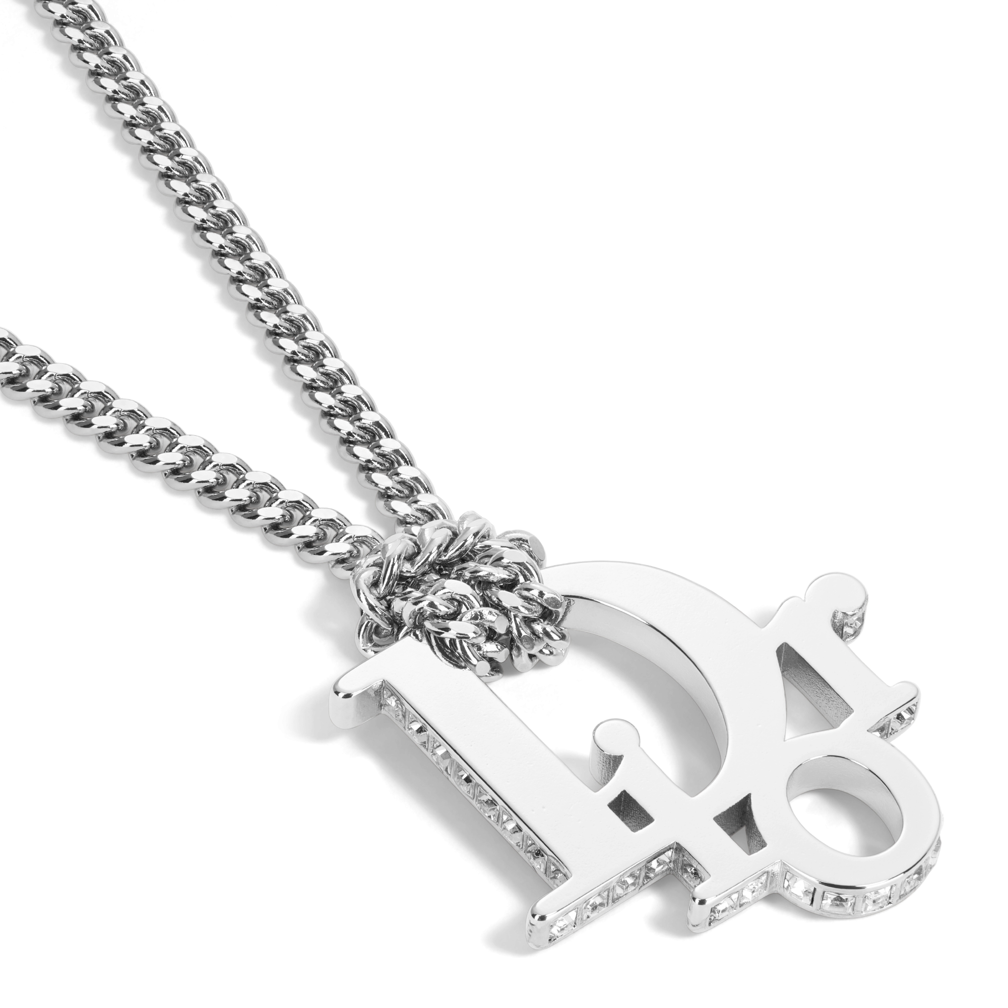 Dior Oblique 吊坠项链 银色饰面黄铜和白色仿水晶 E09