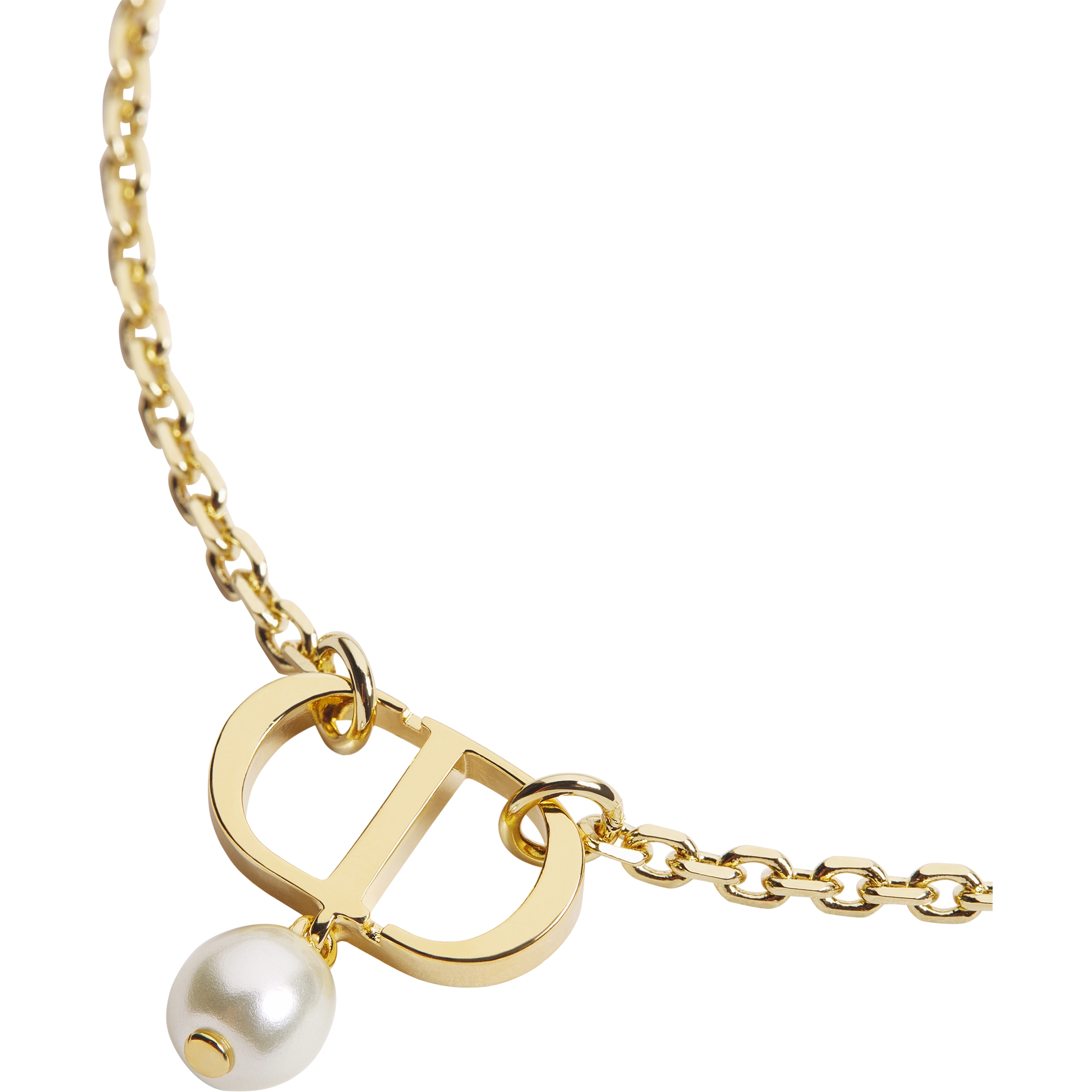 Petit CD 项链 金色饰面金属和白色树脂珠饰 E09