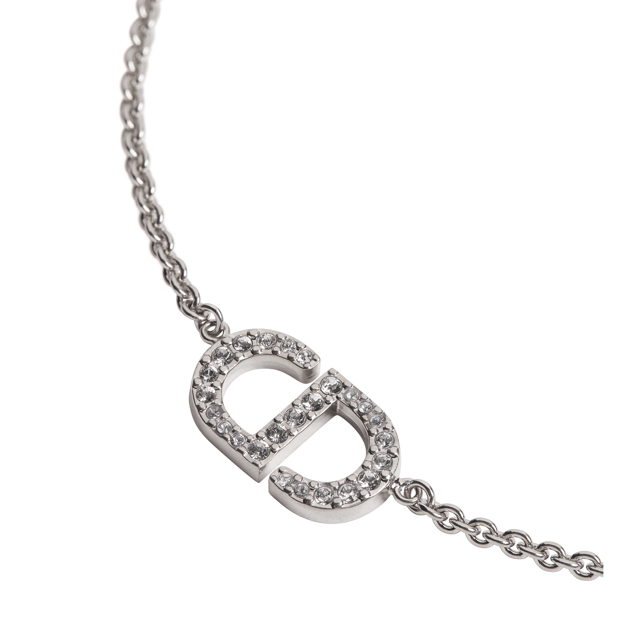 Petit CD 项链 银色饰面金属和闪亮晶体装饰 E09