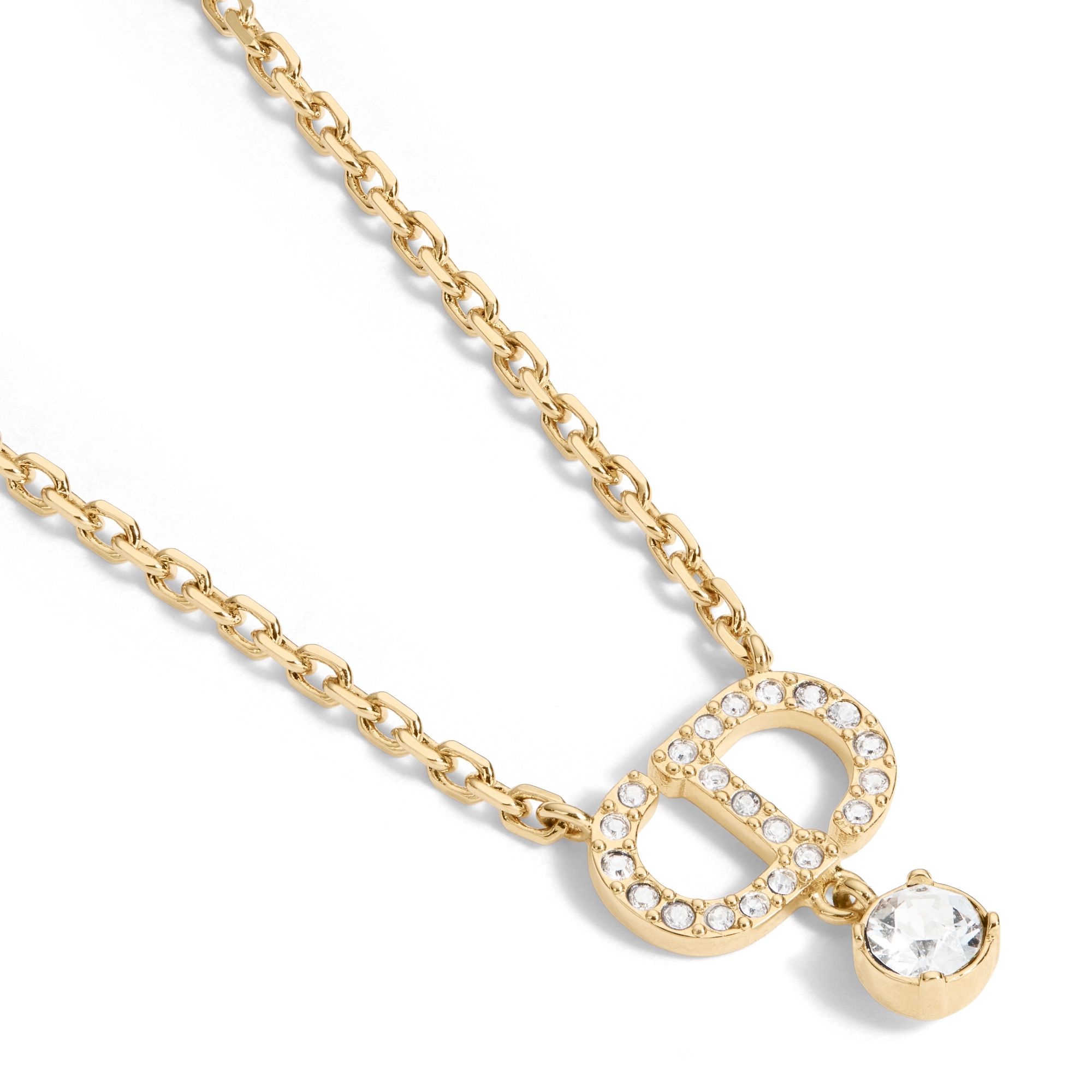 Petit CD 项链 金色饰面金属和白色晶体装饰 E09