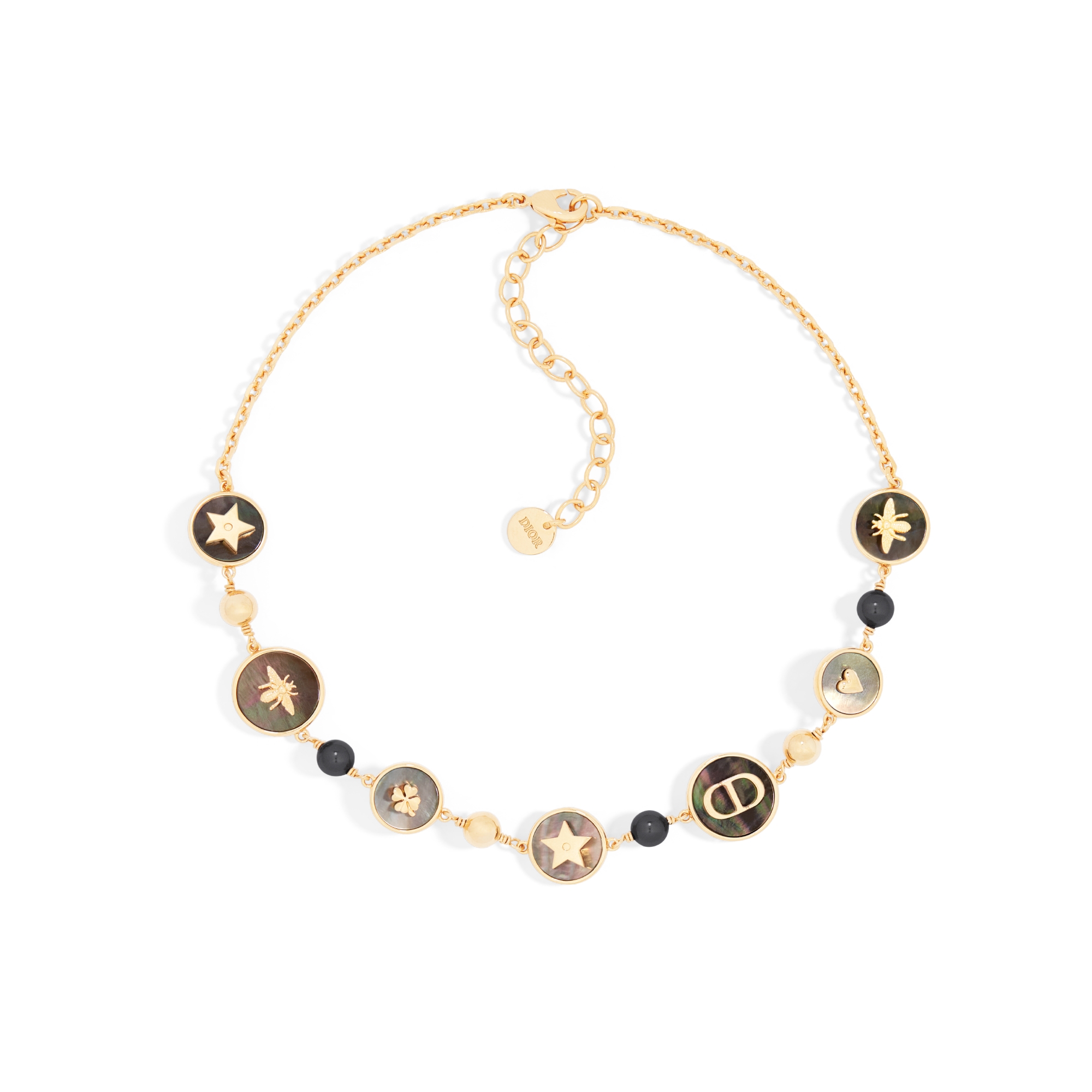 D-Luck 短款项链 金色饰面金属搭配白色和深灰色树脂珠饰和塔西提珍珠母贝装饰 E01