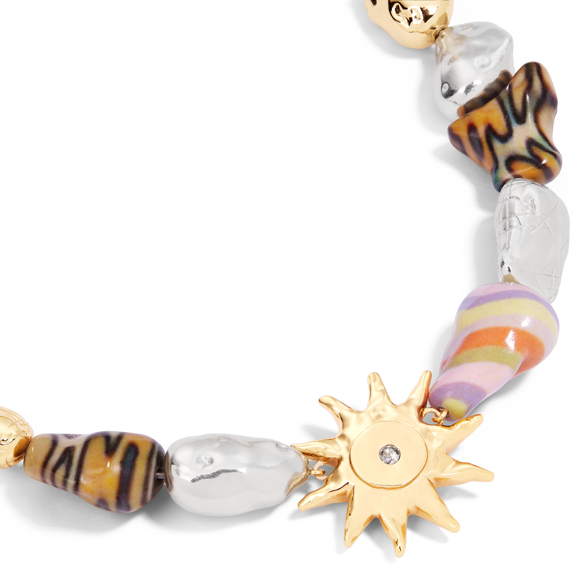 DIOR AND LEWIS HAMILTON 项链 多色弧面人工树脂装饰、金色和银色饰面铜合金和白色仿水晶 E09