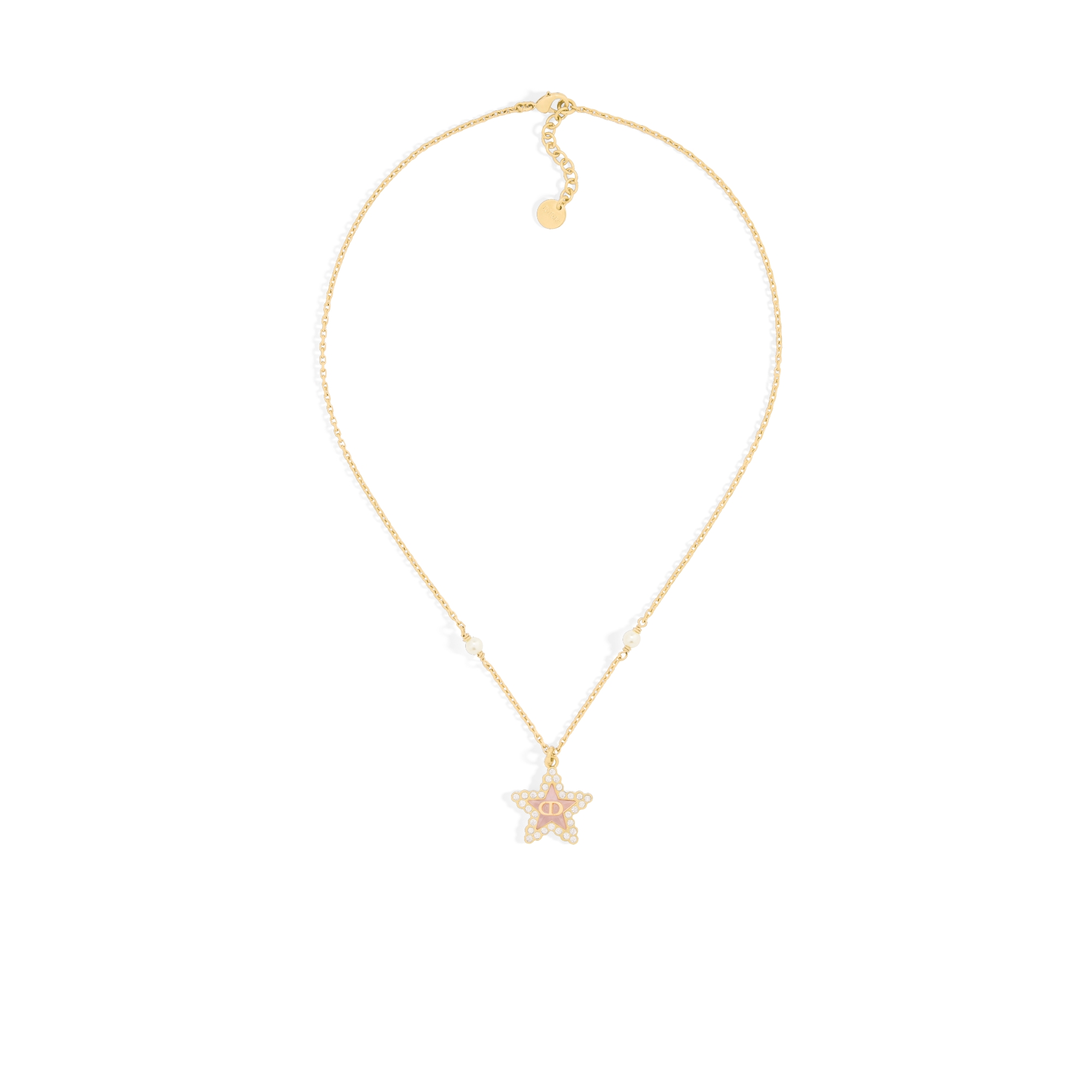 Petit CD Lucky Baroque 项链 金色饰面金属、白色树脂珠饰、银色调晶体和马卡龙粉色玻璃装饰 E01