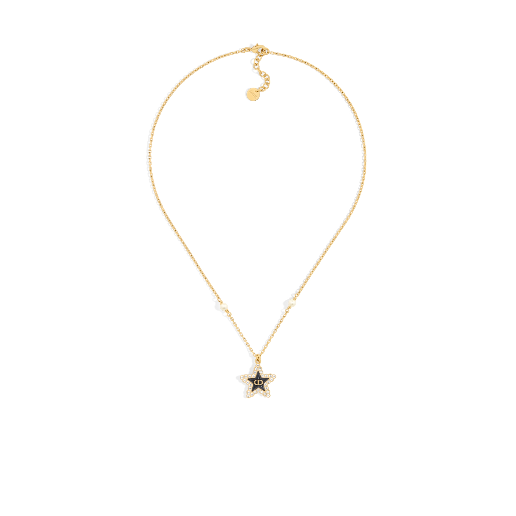 Petit CD Lucky Baroque 项链 金色饰面金属、白色树脂珠饰、银色调晶体和深海蓝色玻璃装饰 E01