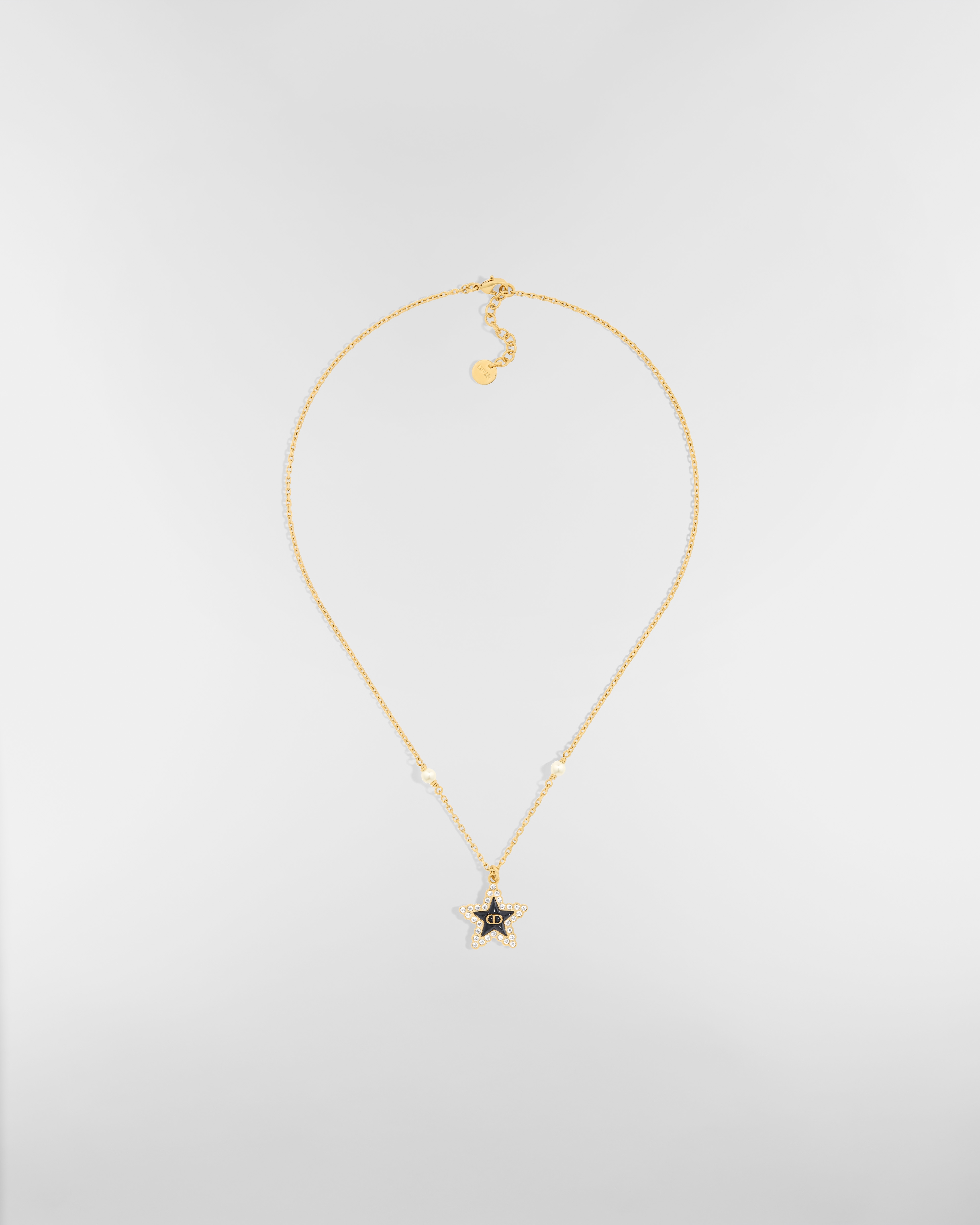 Petit CD Lucky Baroque 项链 金色饰面金属、白色树脂珠饰、银色调晶体和深海蓝色玻璃装饰 E01