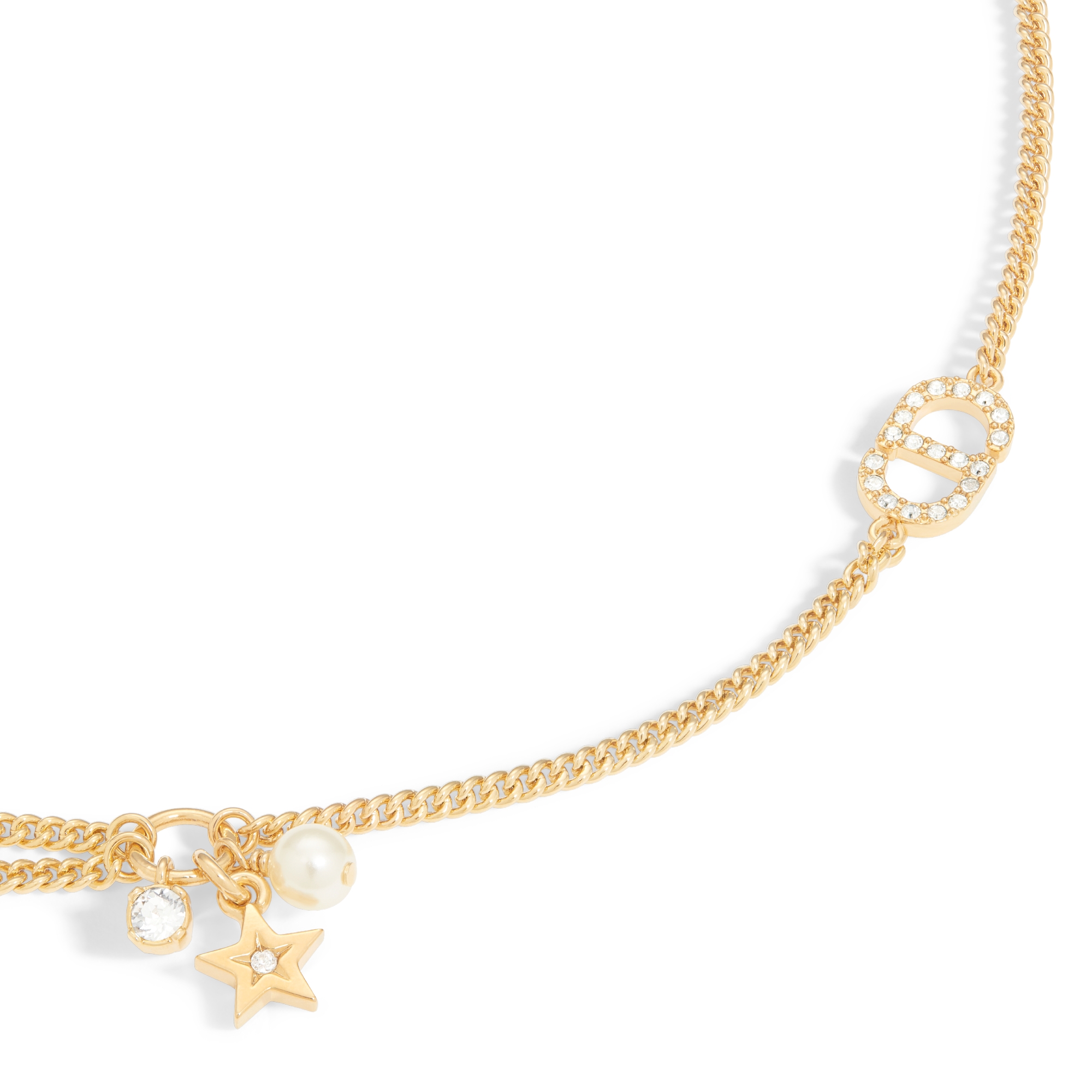 Petit CD Multi 项链 金色饰面金属、白色树脂珠饰和银色调晶体装饰 E09