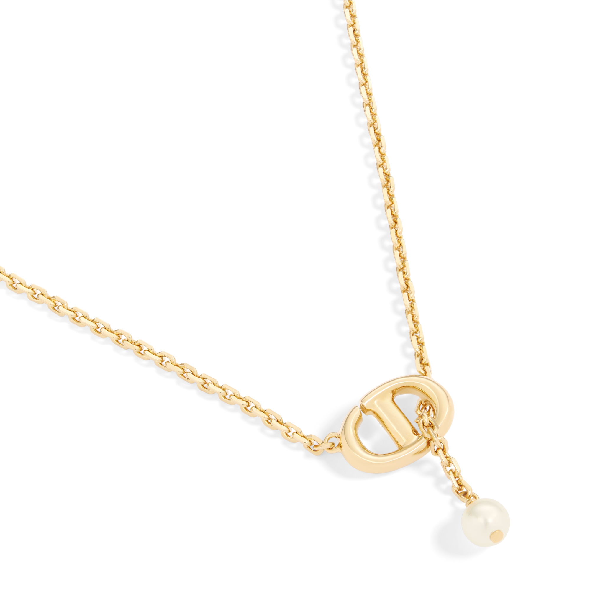 CD Navy 项链 金色饰面金属和白色树脂珠饰 E09