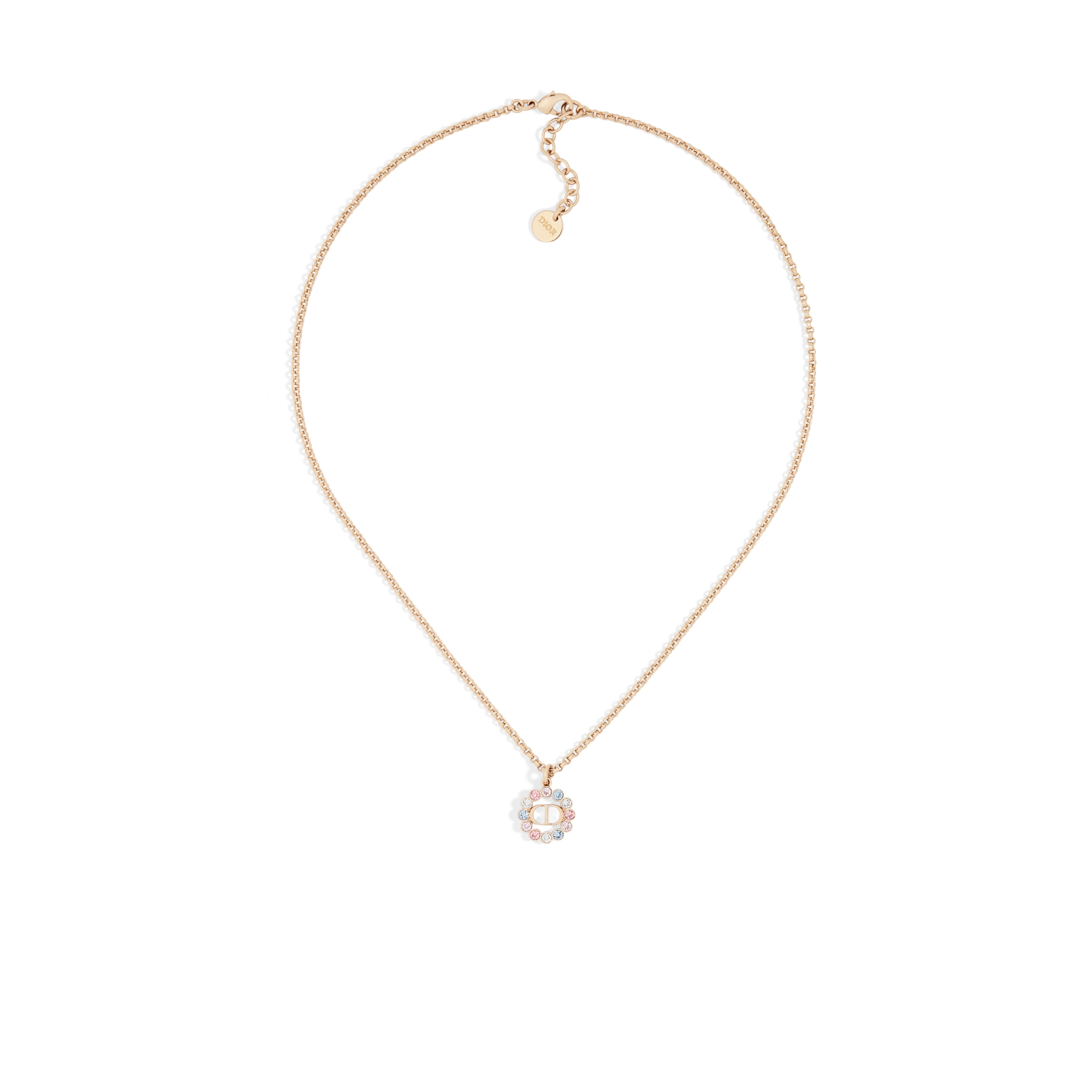 Petit CD Circle 项链 浅金色饰面金属和多色晶体装饰 E01