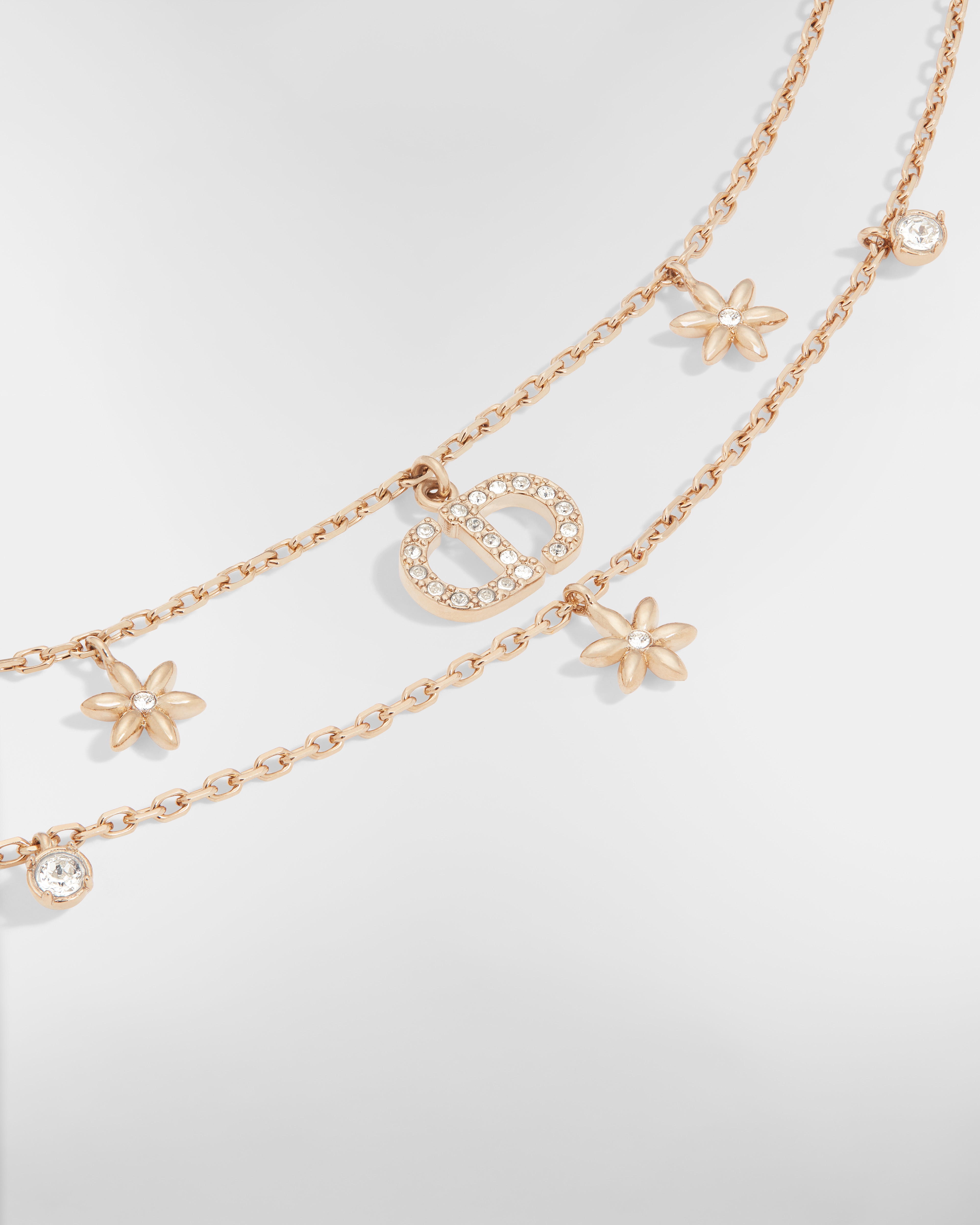 Petit CD Daisy 项链 浅金色饰面金属和银色调晶体装饰 E09