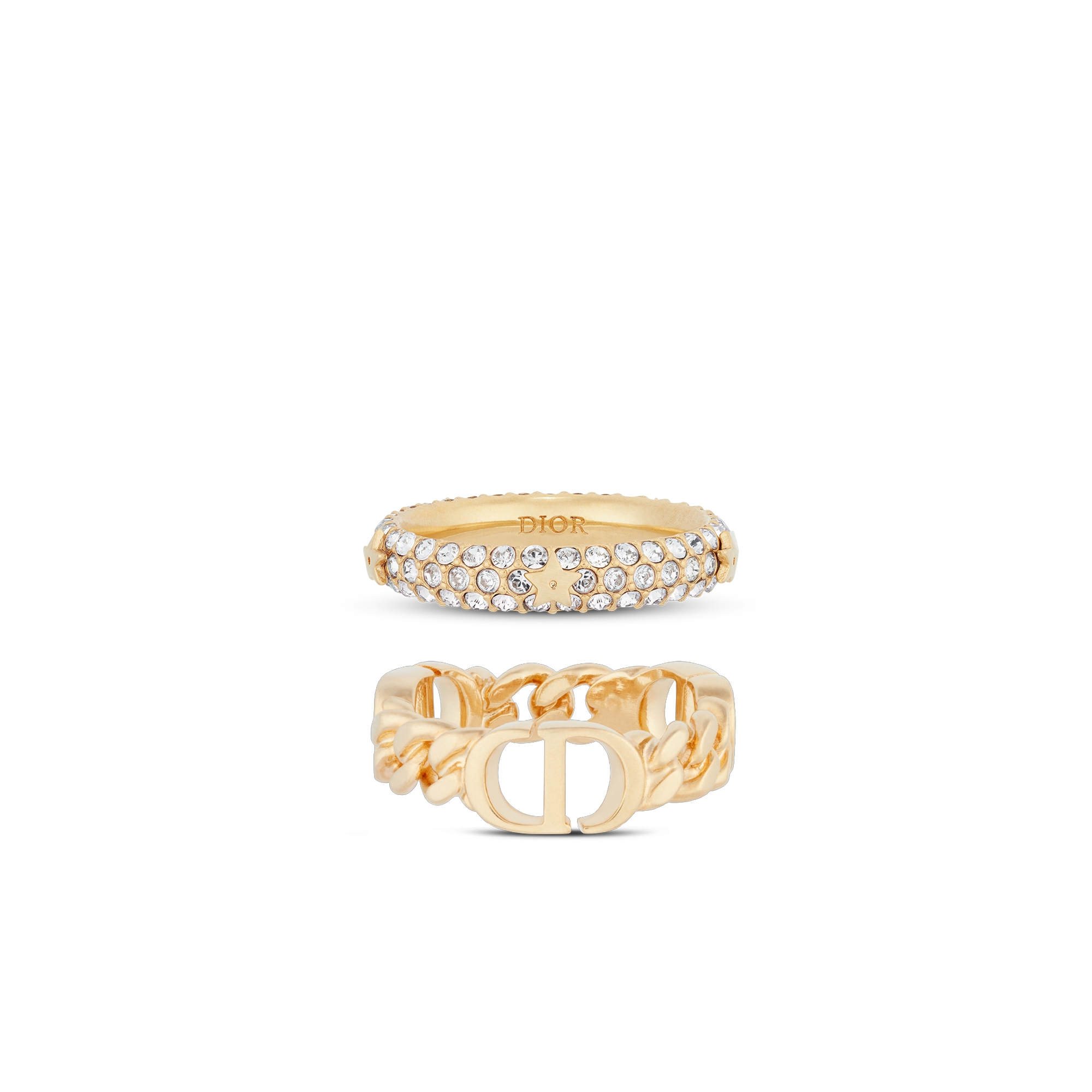 Petit CD 戒指套装 金色饰面金属和白色仿水晶装饰 E01