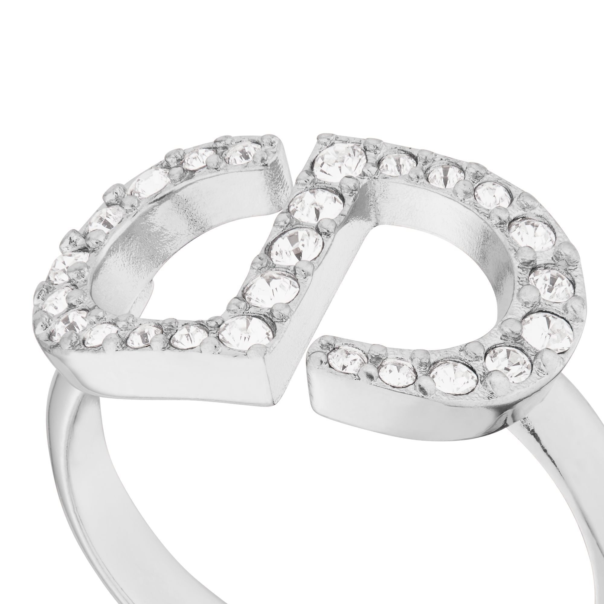 Petit CD 戒指 银色饰面金属白色仿水晶装饰 E09