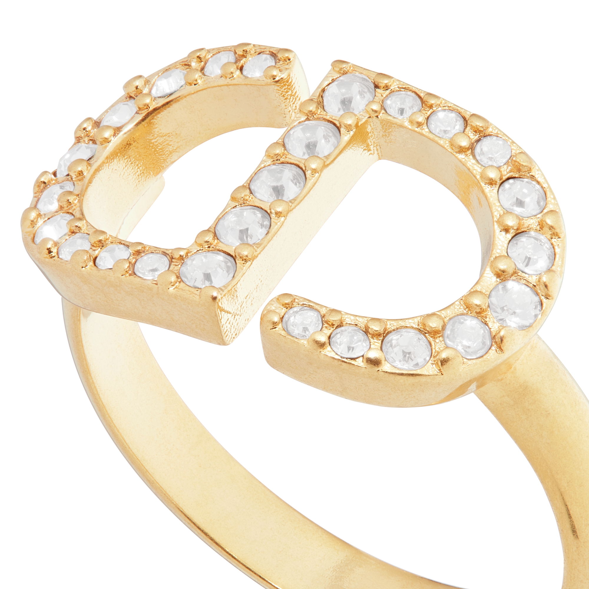 Petit CD 戒指 金色饰面金属银色调仿水晶装饰 E09