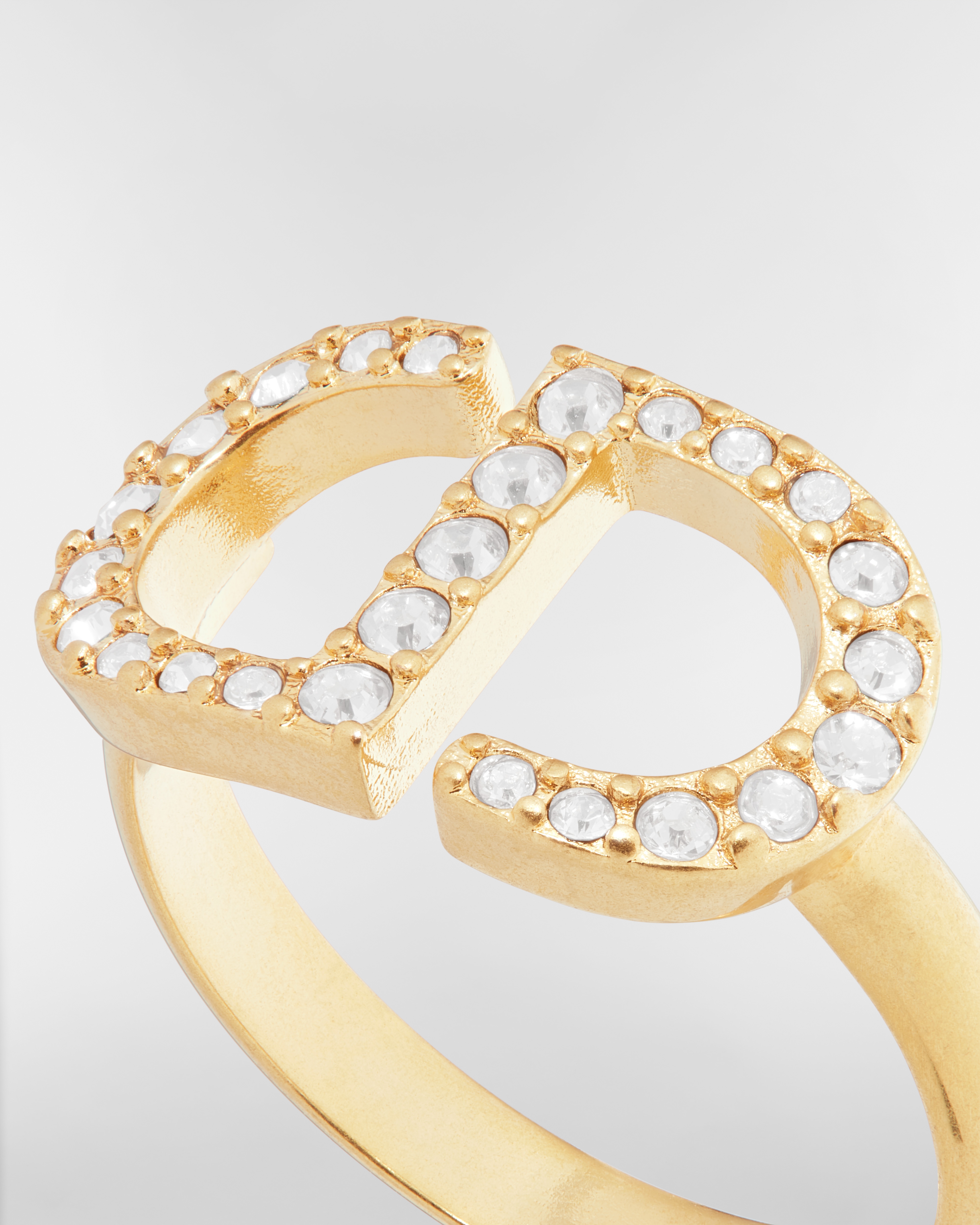 Petit CD 戒指 金色饰面金属银色调仿水晶装饰 E09