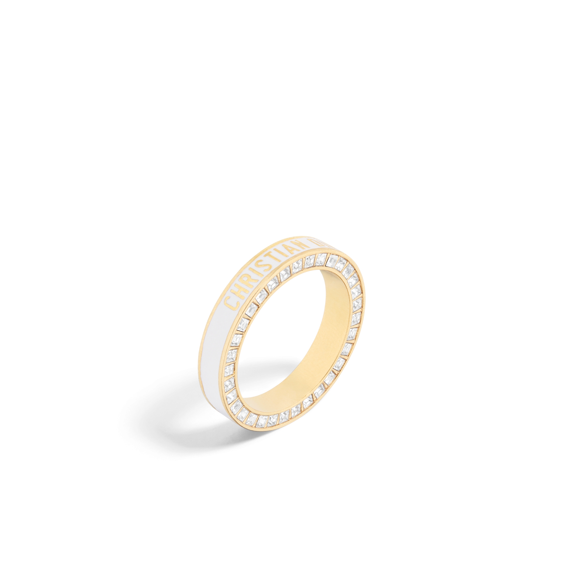 Dior Night Code 戒指 金色饰面金属、白色仿水晶和白色涂漆装饰 E03