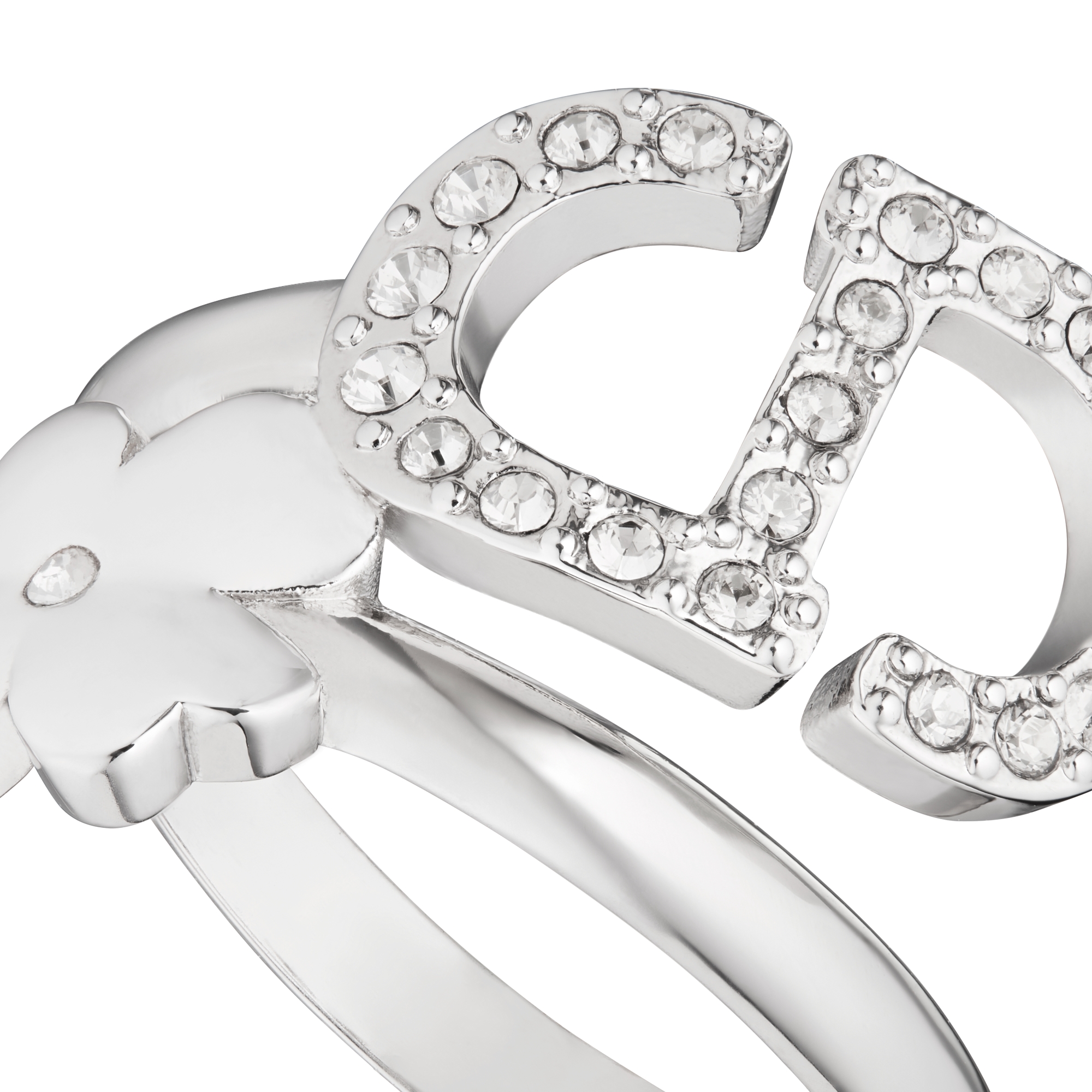 Petit CD Lucky Charms 戒指 银色饰面金属和银色调仿水晶装饰 E09