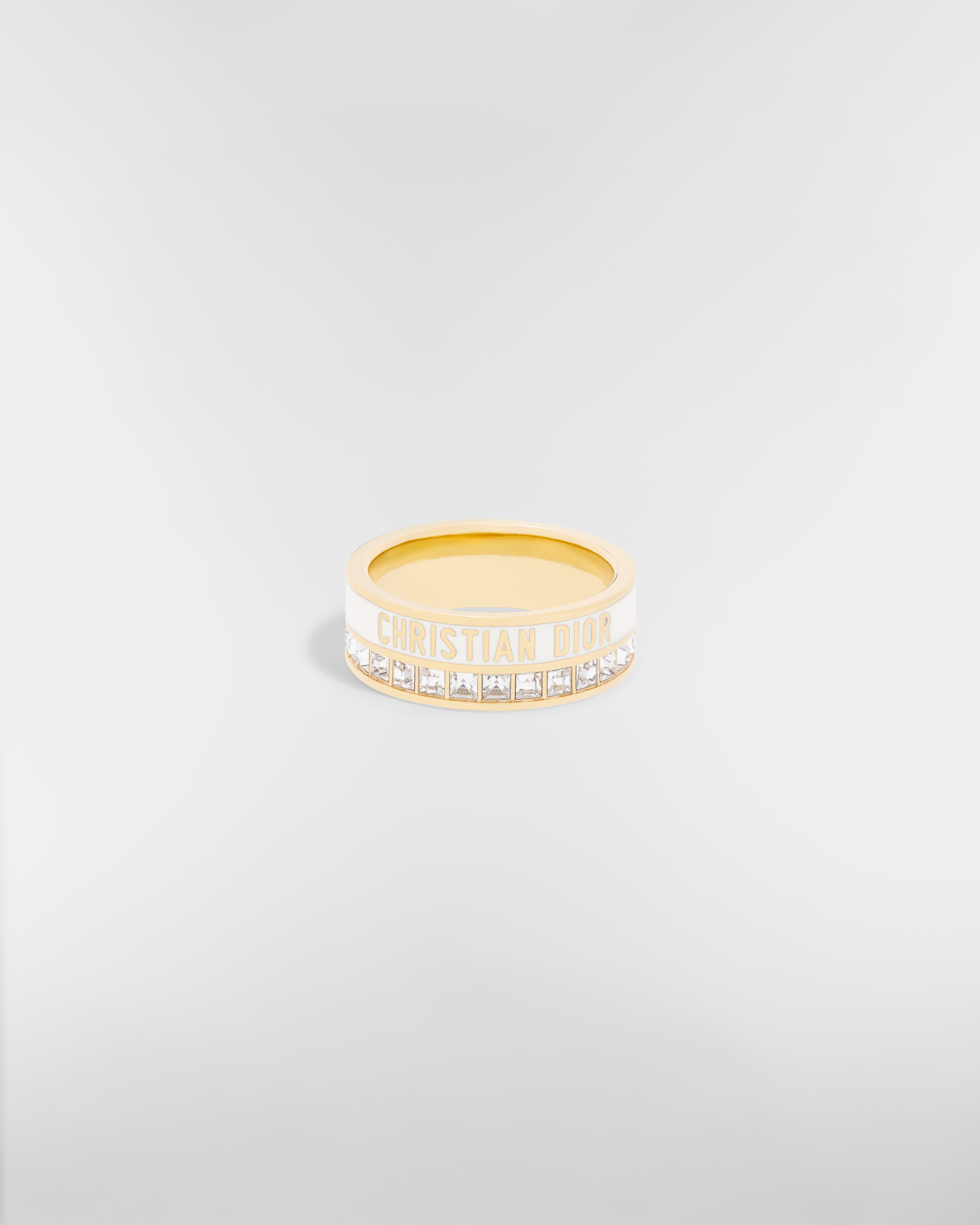 Dior Night Code 戒指 金色饰面金属、闪亮晶体和白色涂漆装饰 E01