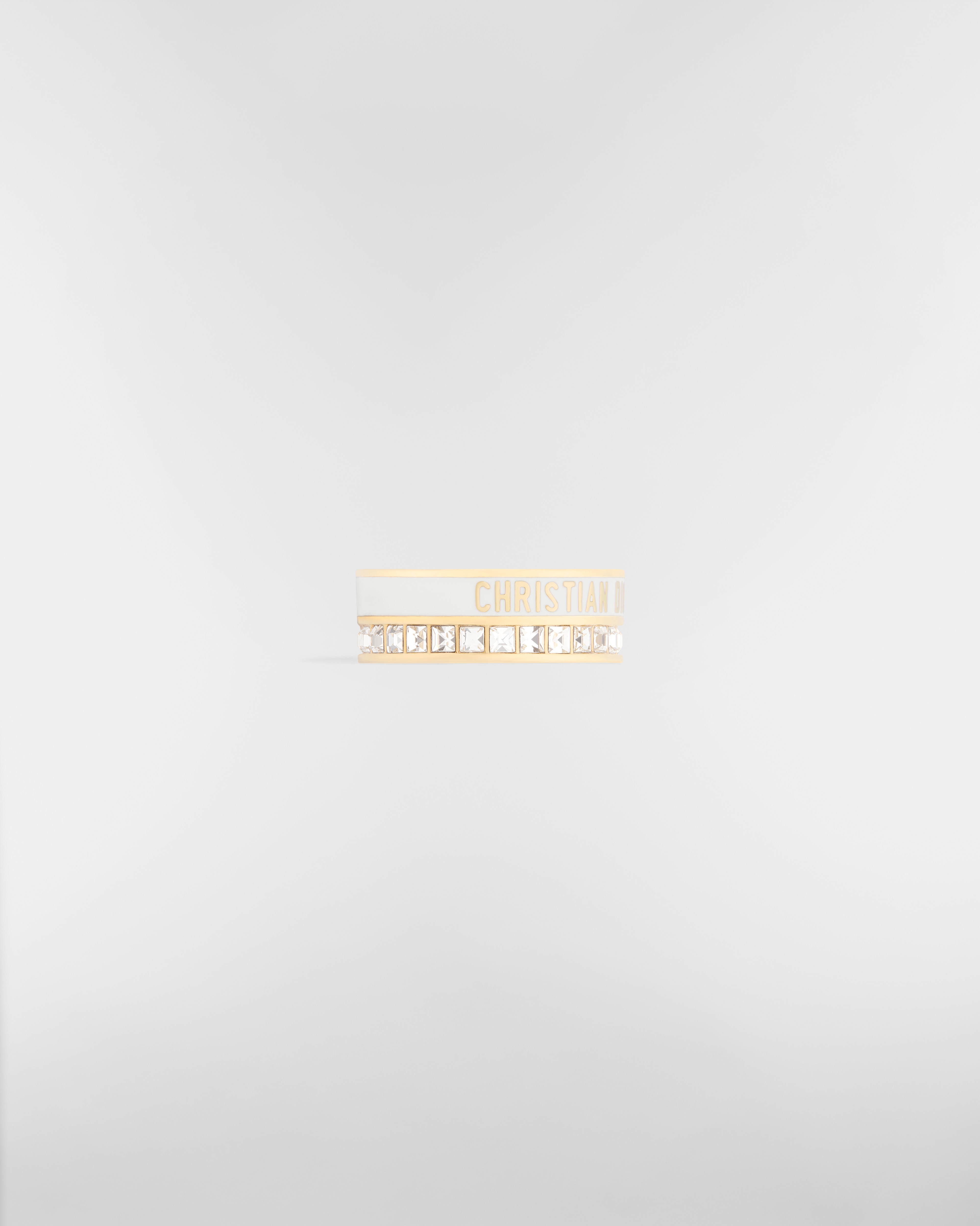 Dior Night Code 戒指 金色饰面金属、闪亮晶体和白色涂漆装饰 E02