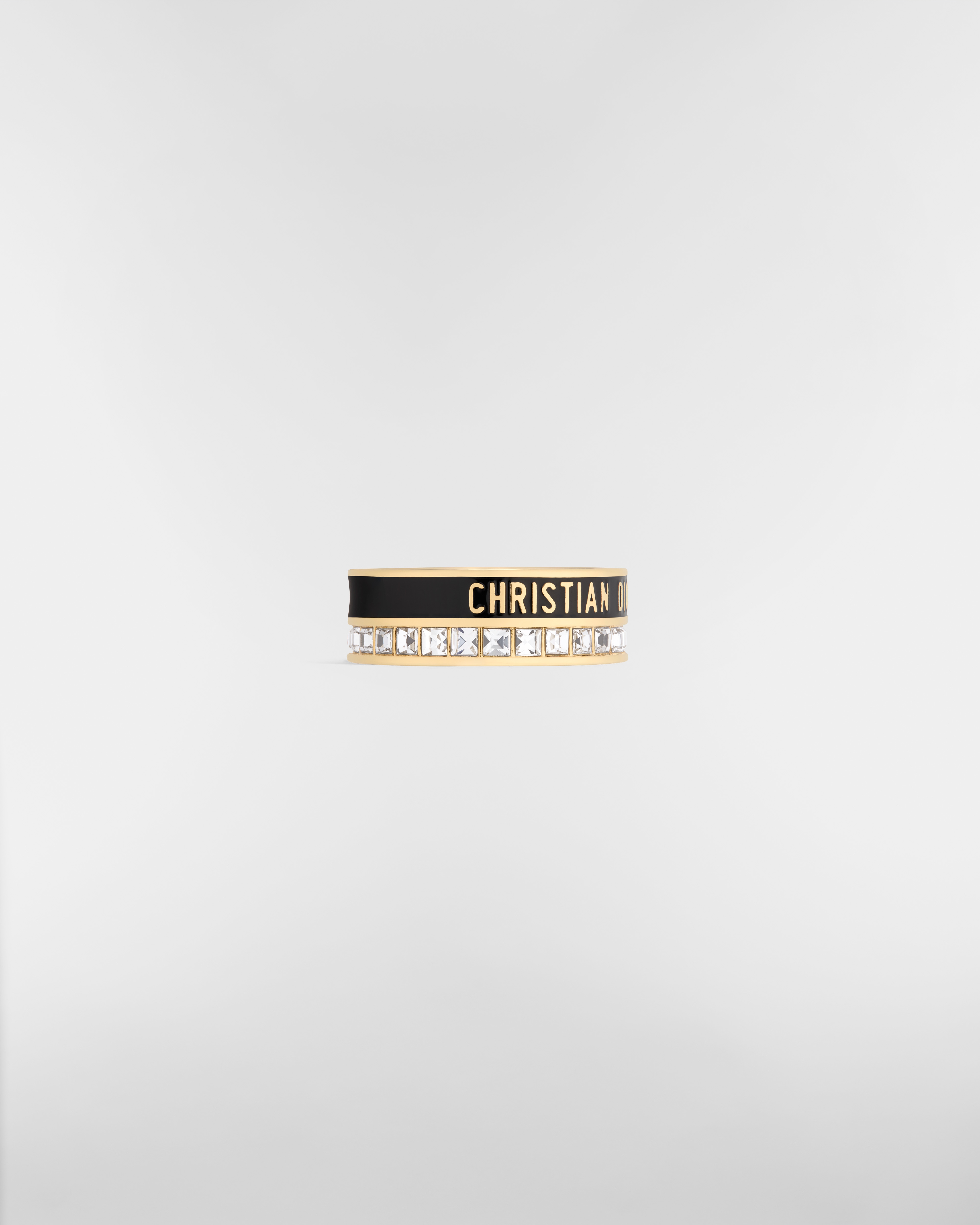 Dior Night Code 戒指 金色饰面金属、晶体和黑色涂漆装饰 E02