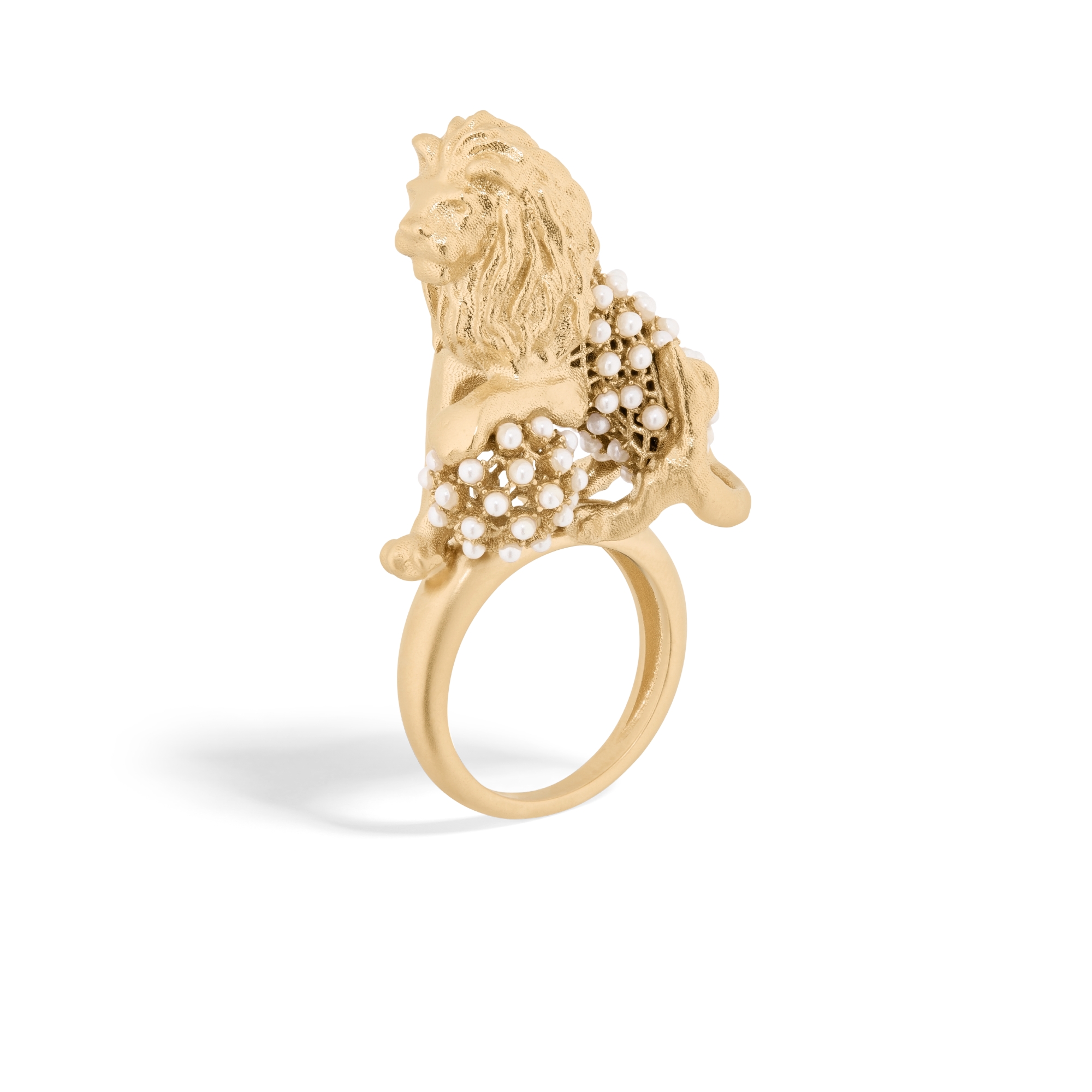 Dior Arabesque 戒指 金色饰面金属和白色树脂珠饰 E03