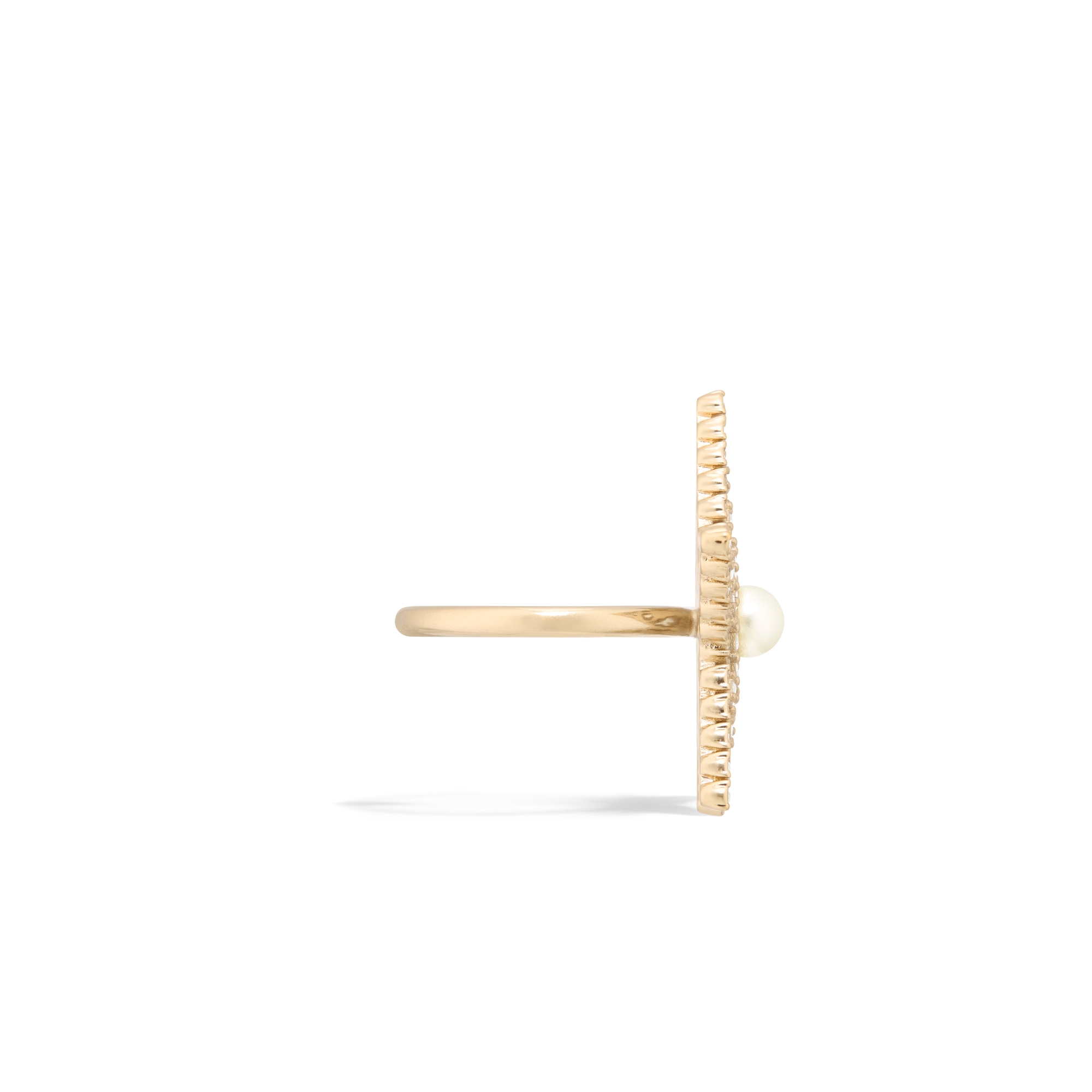 Nuit Étoilée 戒指 浅金色饰面金属、白色树脂珠饰和银色调晶体装饰 E02