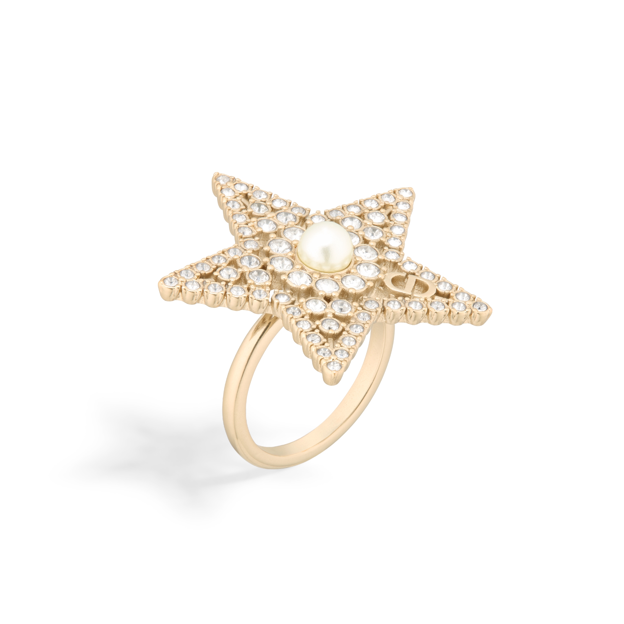 Nuit Étoilée 戒指 浅金色饰面金属、白色树脂珠饰和银色调晶体装饰 E03