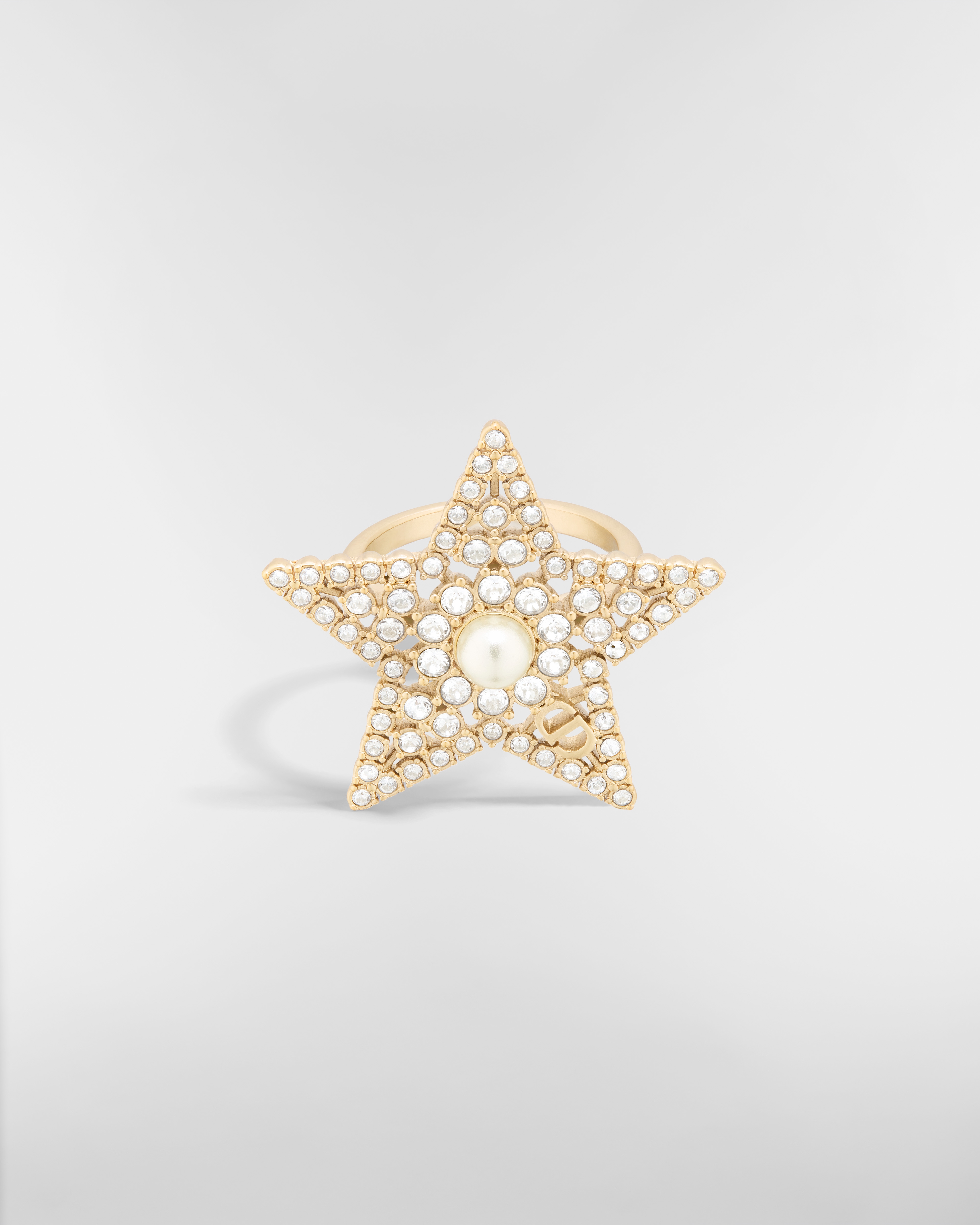 Nuit Étoilée 戒指 浅金色饰面金属、白色树脂珠饰和银色调晶体装饰 E01