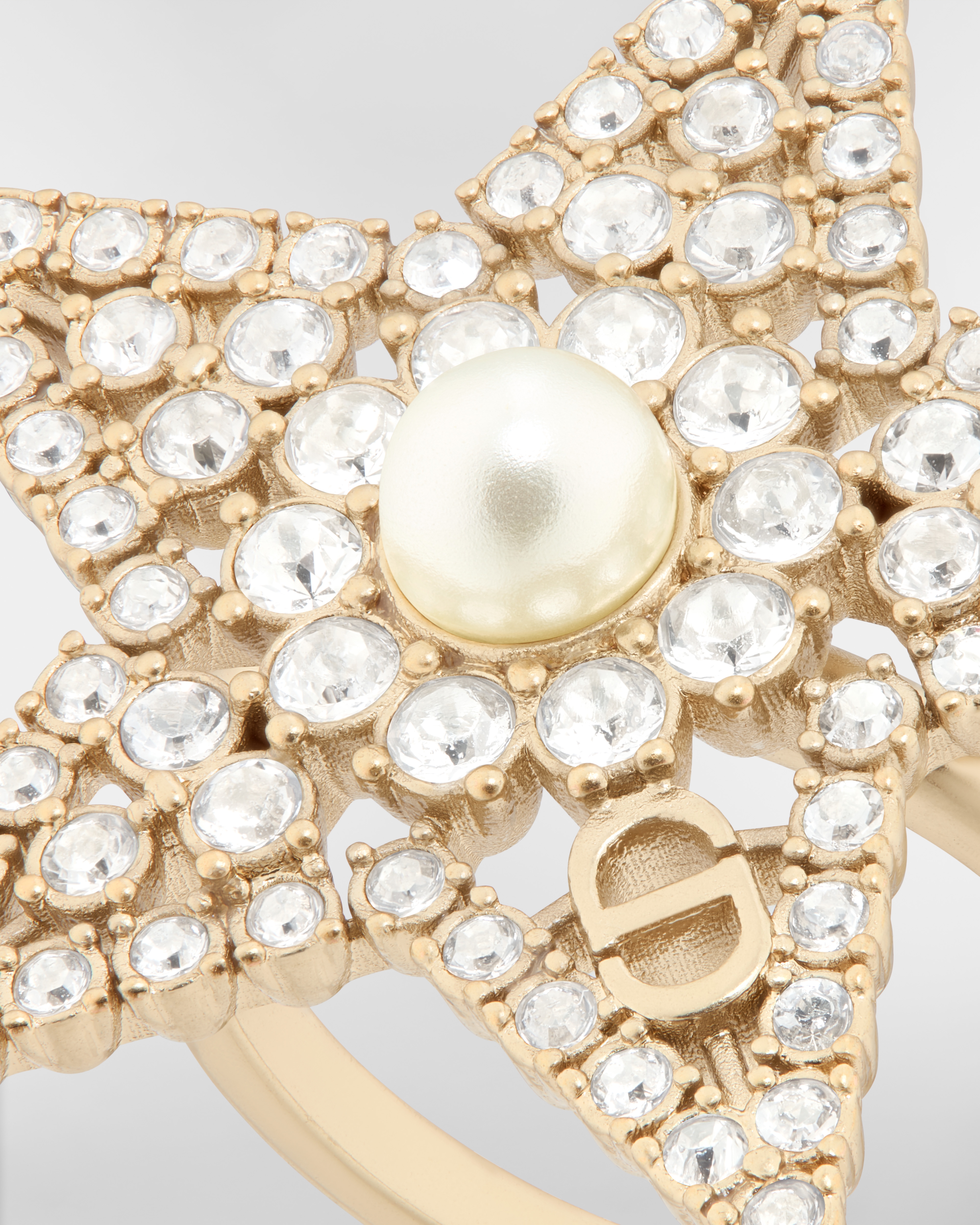 Nuit Étoilée 戒指 浅金色饰面金属、白色树脂珠饰和银色调晶体装饰 E09