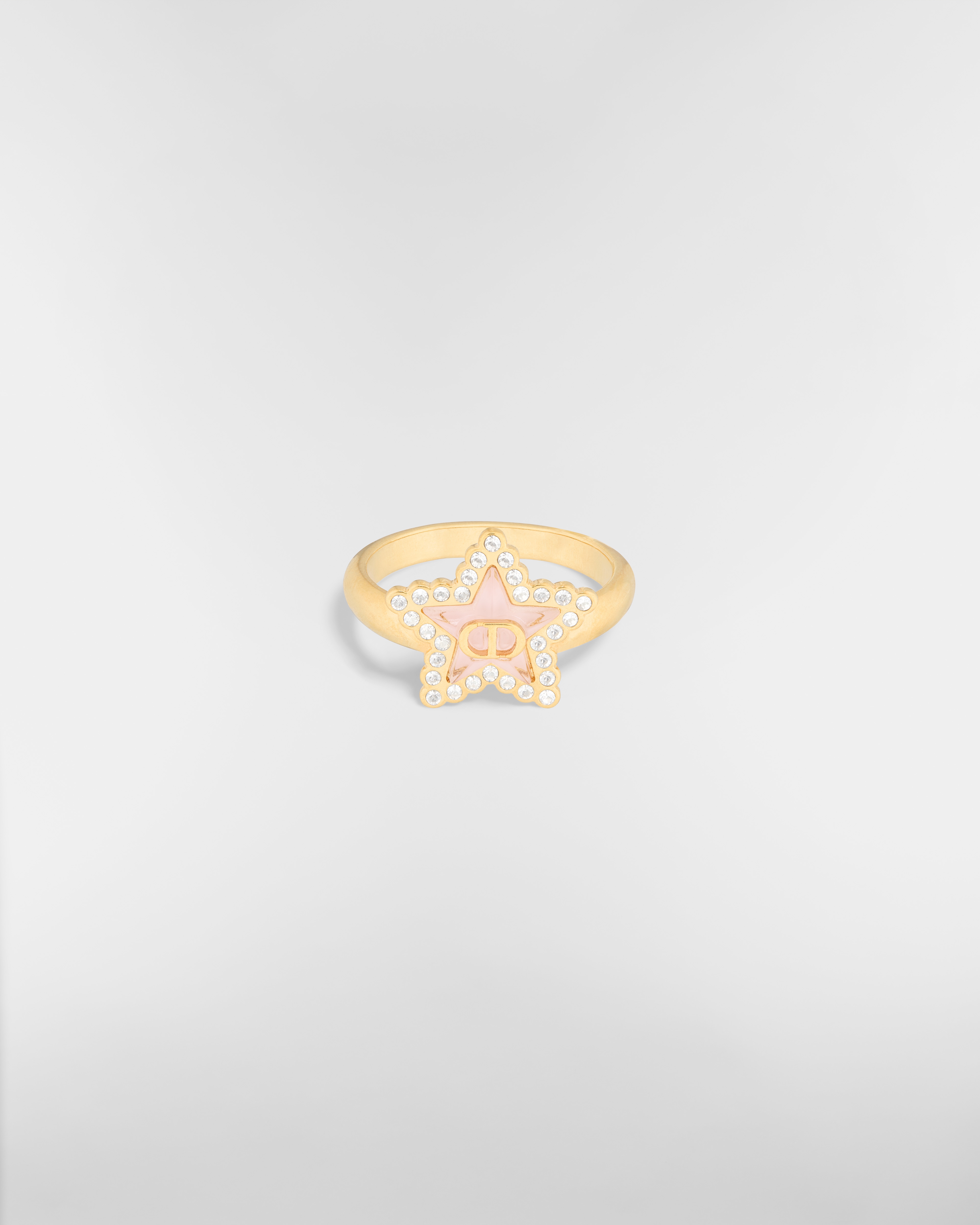 Petit CD Lucky Baroque 戒指 金色饰面金属、银色调晶体和马卡龙粉色玻璃装饰 E01