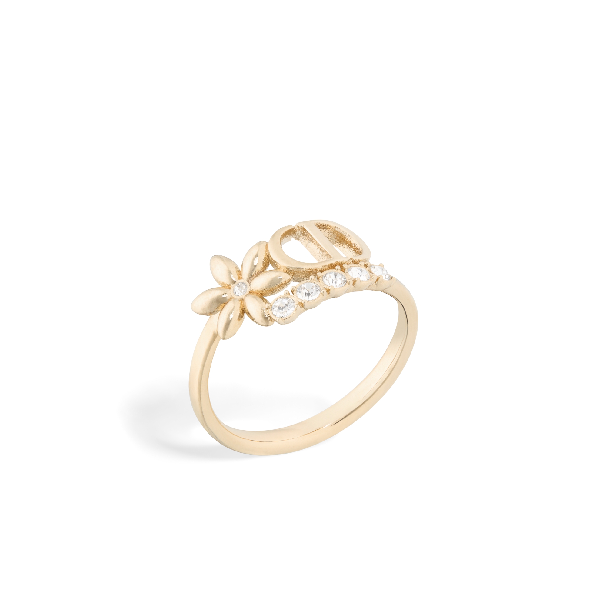 Petit CD Daisy 戒指 浅金色饰面金属和银色调晶体装饰 E03