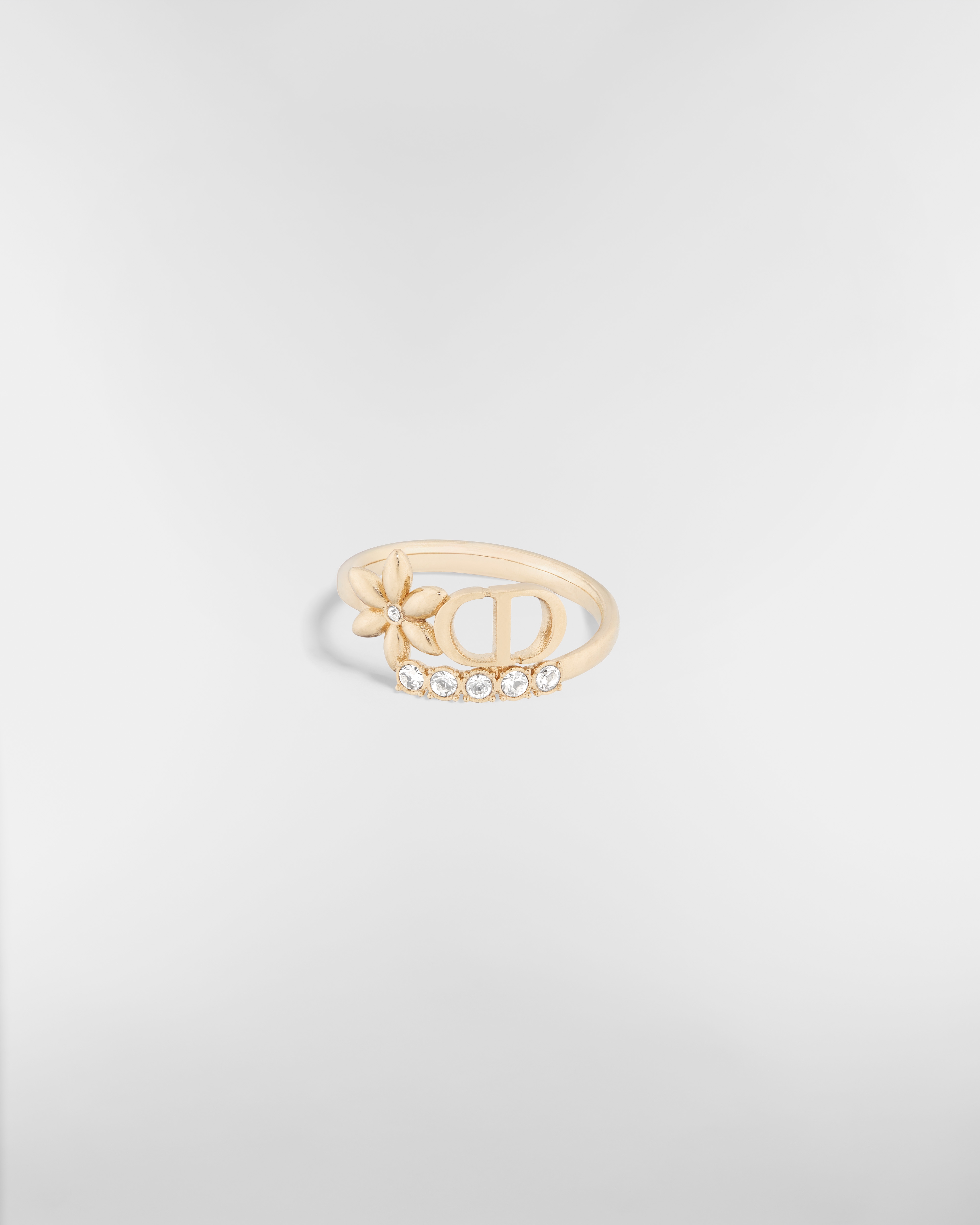 Petit CD Daisy 戒指 浅金色饰面金属和银色调晶体装饰 E01