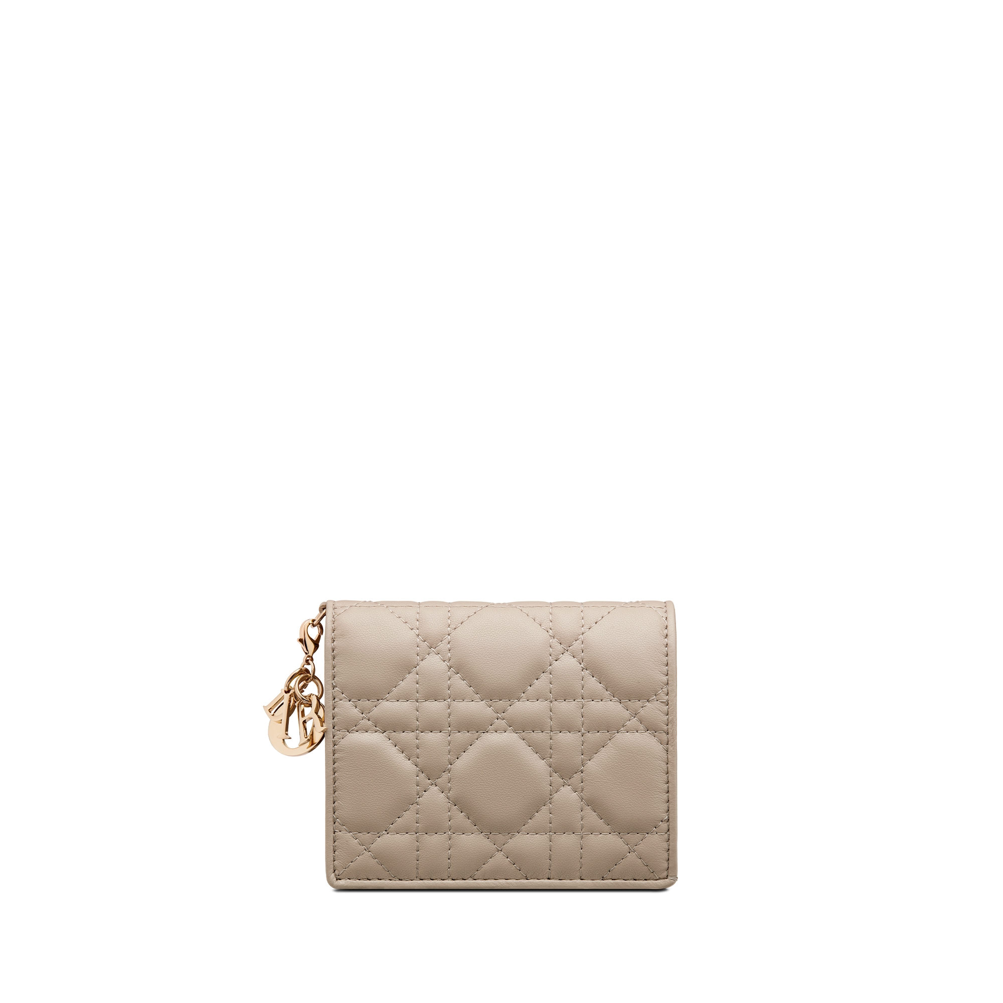 迷你 Lady Dior Gardenia 钱包 沙褐色羊皮革藤格纹 E01