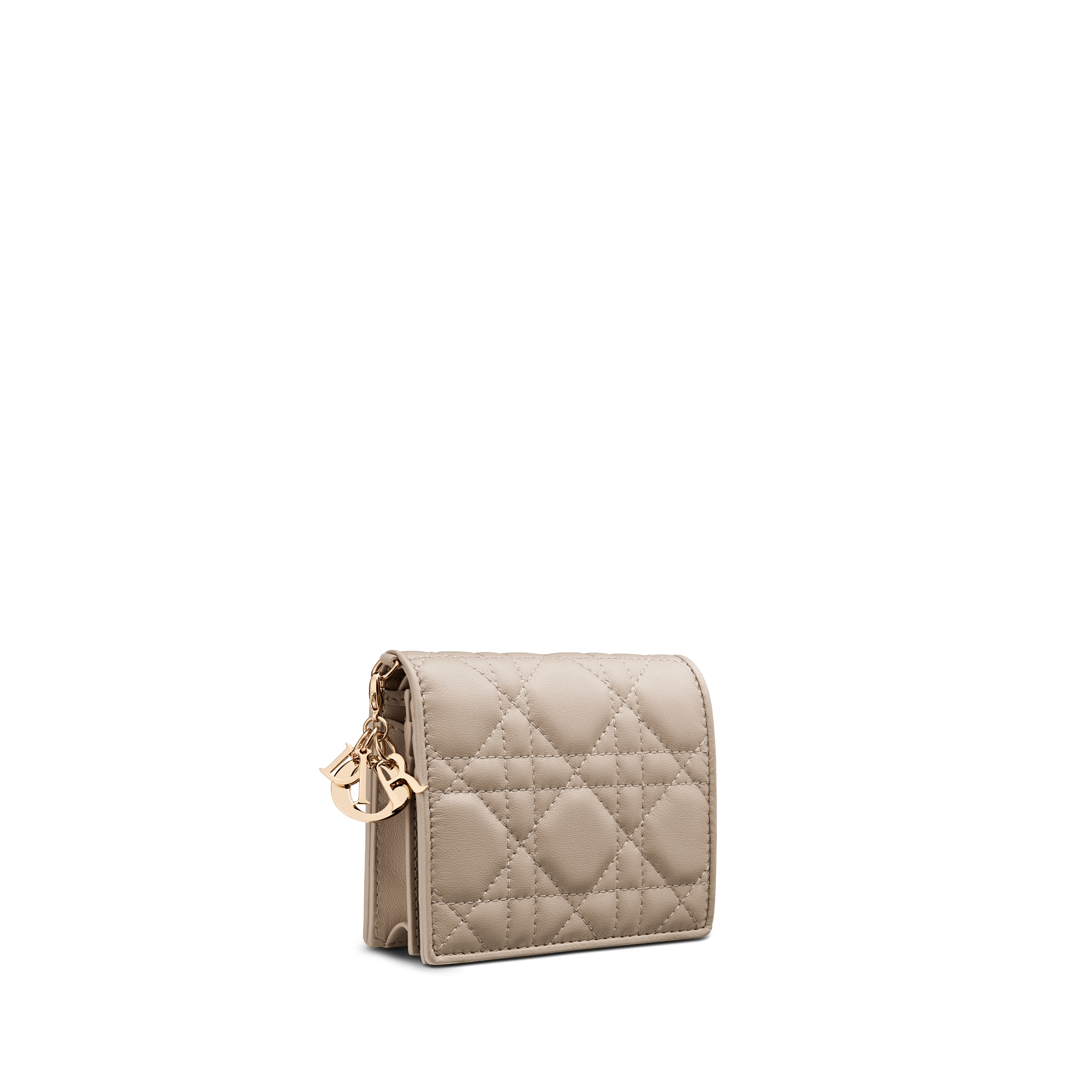 迷你 Lady Dior Gardenia 钱包 沙褐色羊皮革藤格纹 E03