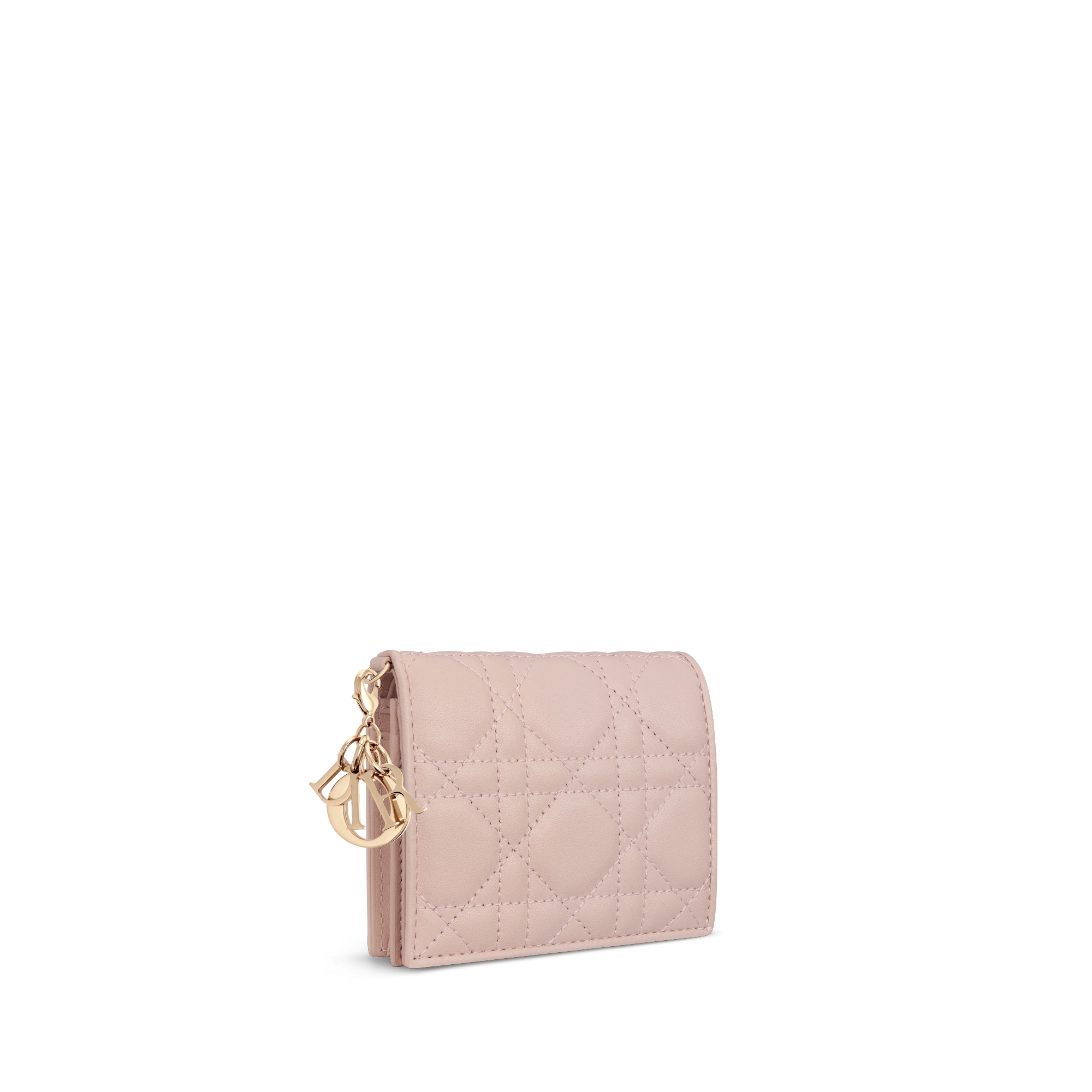 迷你 Lady Dior Gardenia 钱包 胭脂粉色羊皮革藤格纹 E03