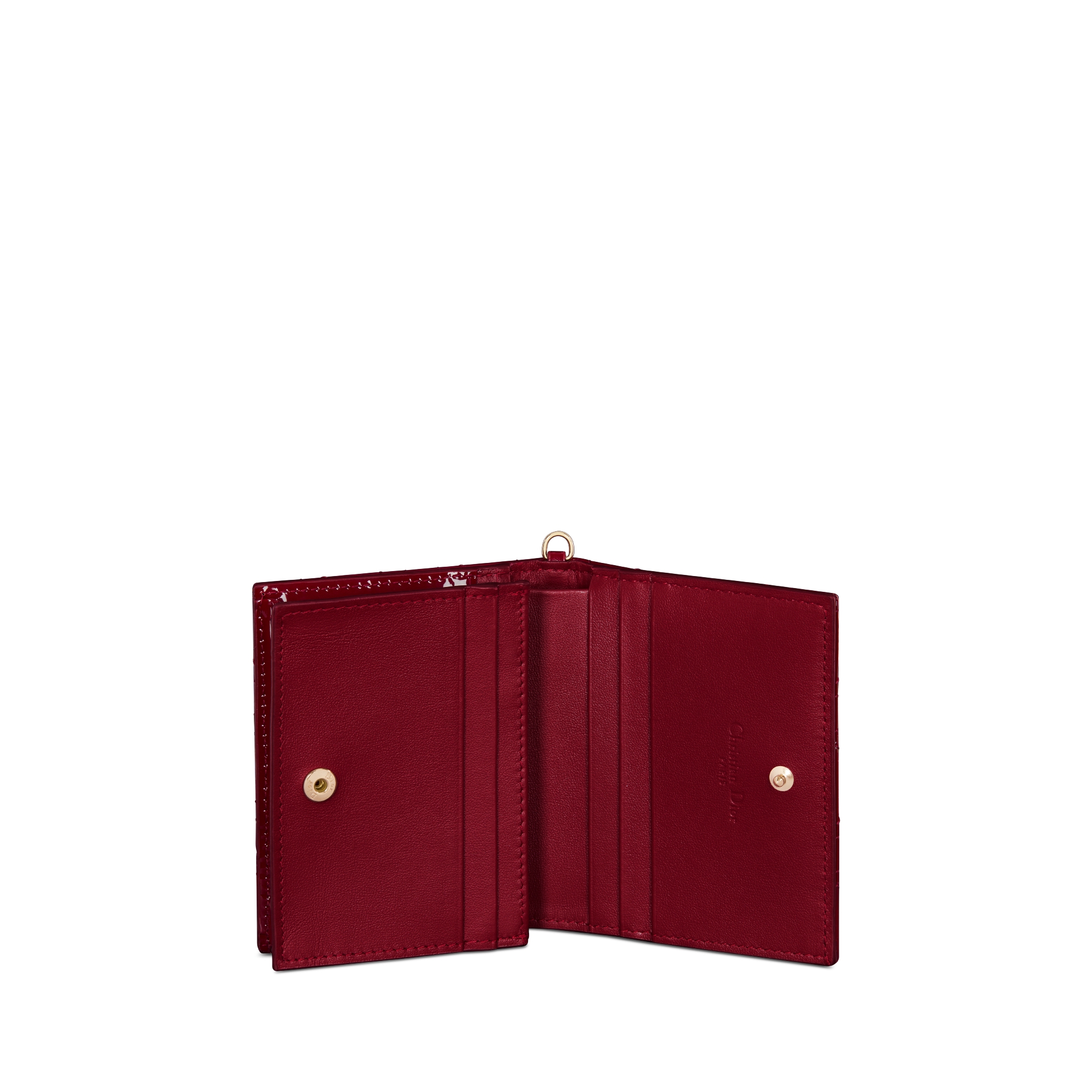 迷你 Lady Dior Gardenia 钱包 樱桃红漆皮牛皮革藤格纹 E07