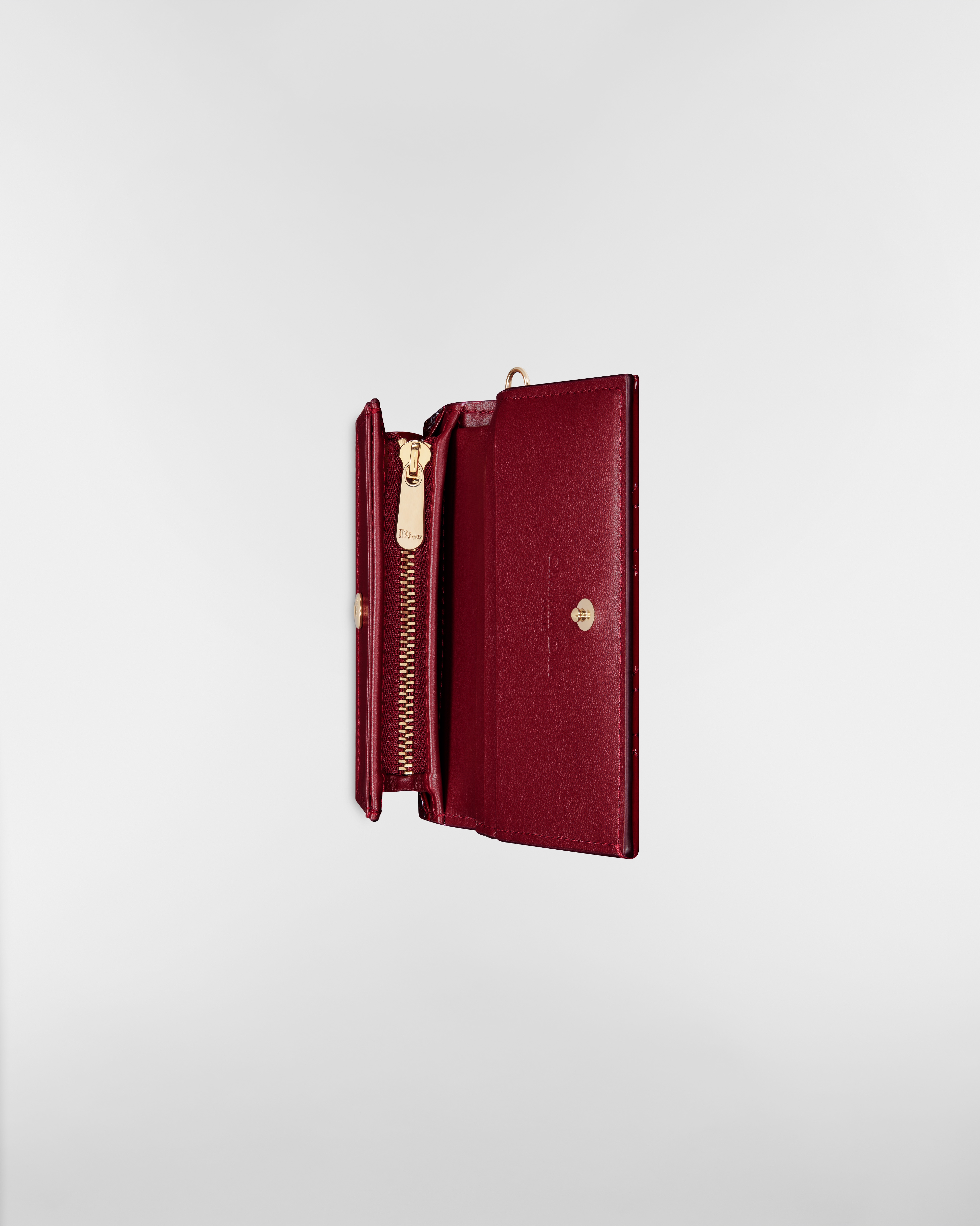 迷你 Lady Dior Gardenia 钱包 樱桃红漆皮牛皮革藤格纹 E06