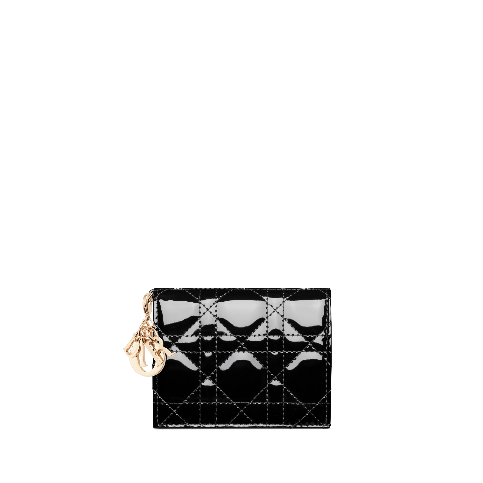 迷你 Lady Dior Gardenia 钱包 黑色漆皮牛皮革藤格纹 E01