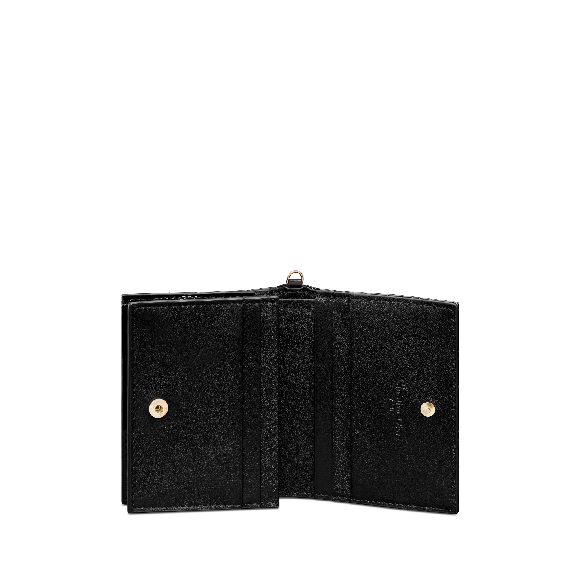 迷你 Lady Dior Gardenia 钱包 黑色漆皮牛皮革藤格纹 E07