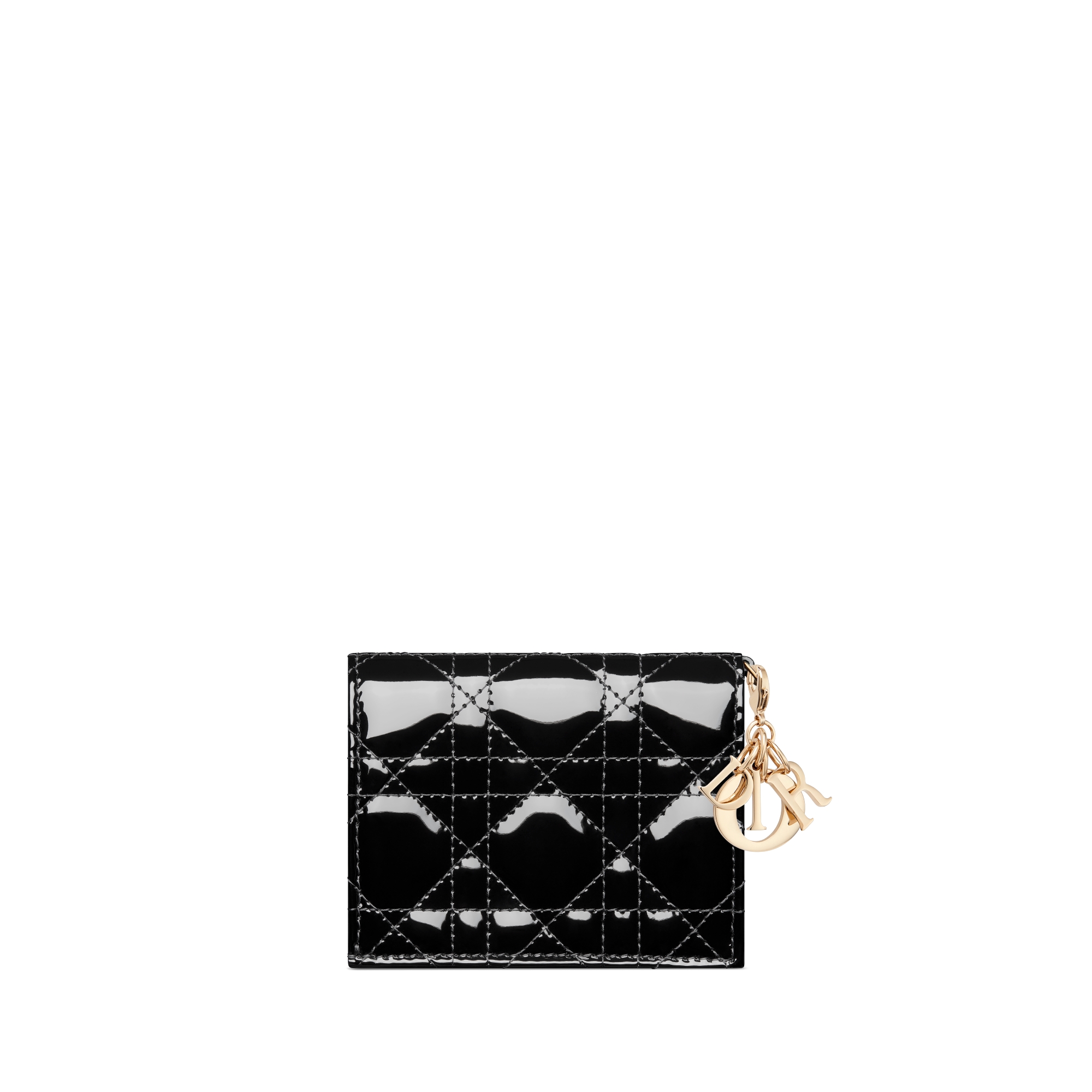 迷你 Lady Dior Gardenia 钱包 黑色漆皮牛皮革藤格纹 E08