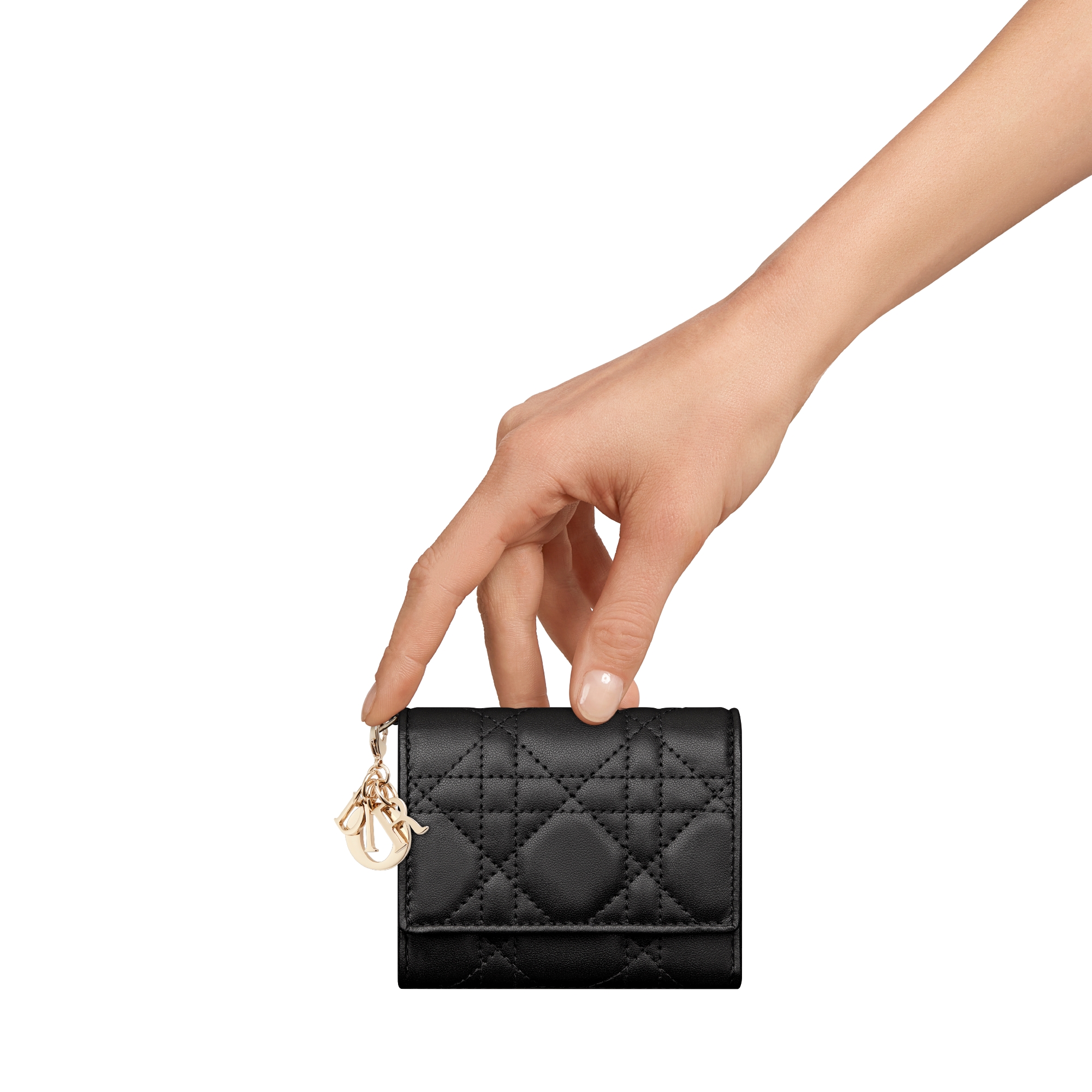 Lady Dior Lotus 钱包 黑色羊皮革藤格纹 E11