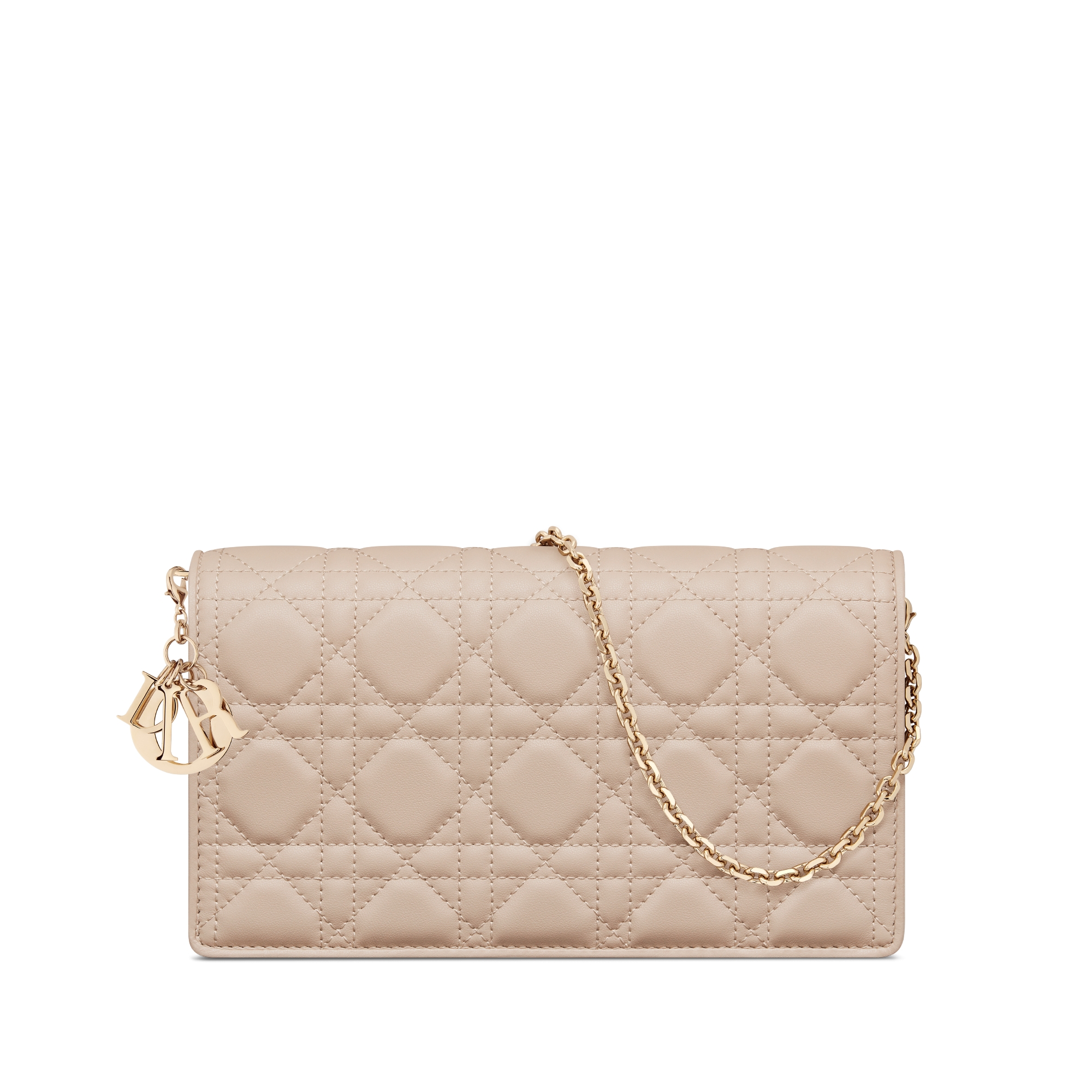 Lady Dior 链条手袋 胭脂米色羊皮革藤格纹 E01