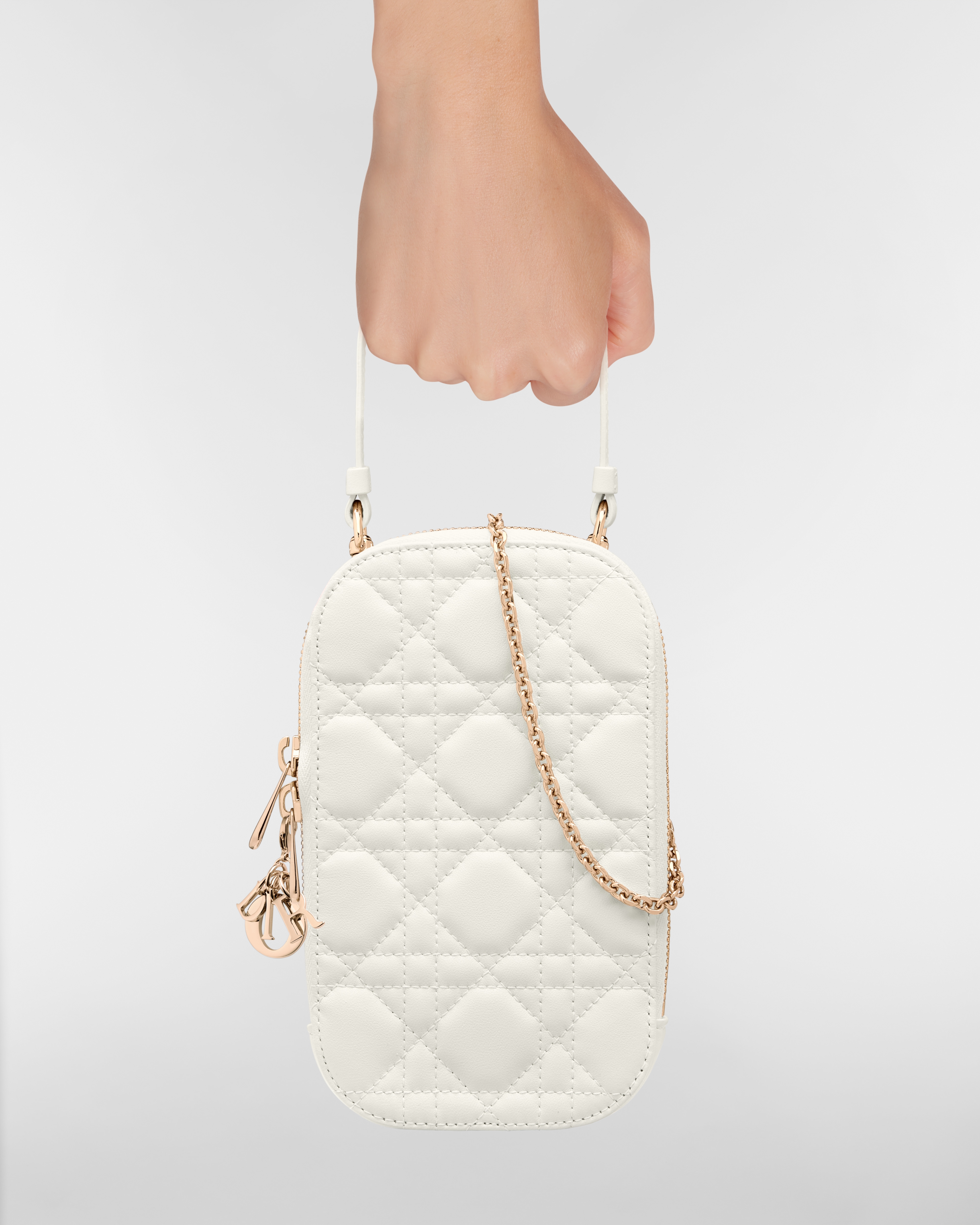 Lady Dior Call'in Dior 手机袋 奶白色羊皮革藤格纹 E11