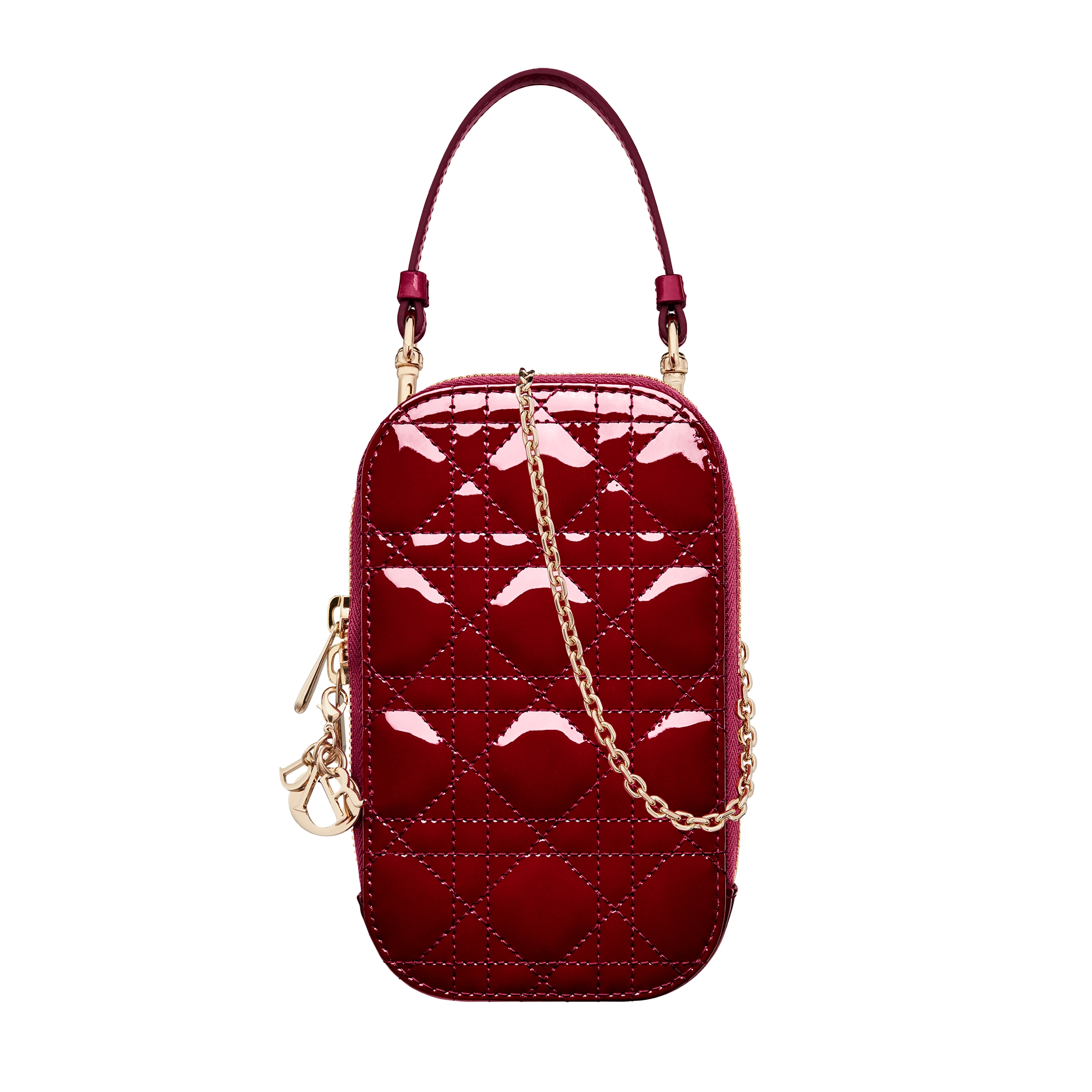  樱桃红色漆皮牛皮革藤格纹