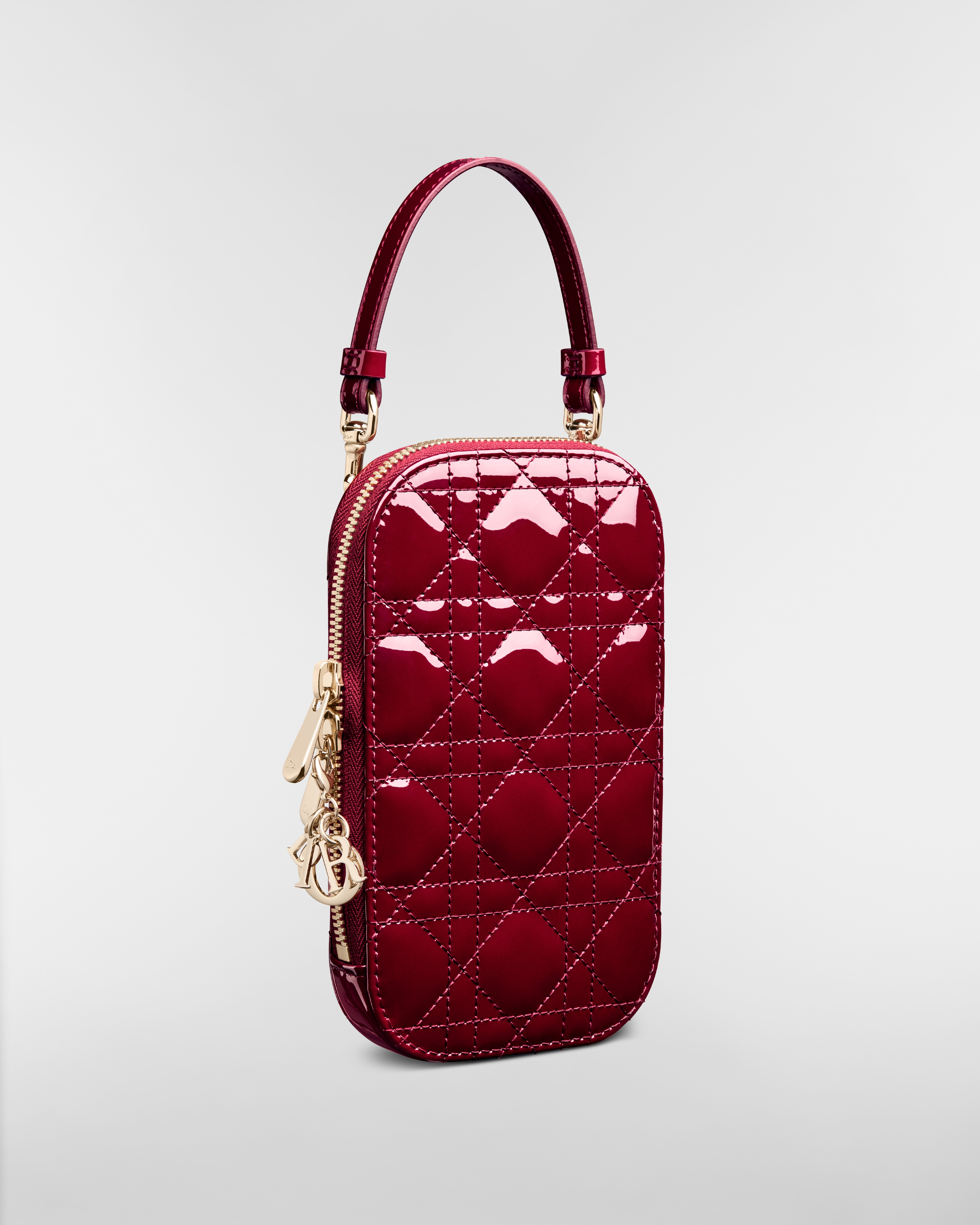 Lady Dior Call'in Dior 手机袋 樱桃红色漆皮牛皮革藤格纹 E03