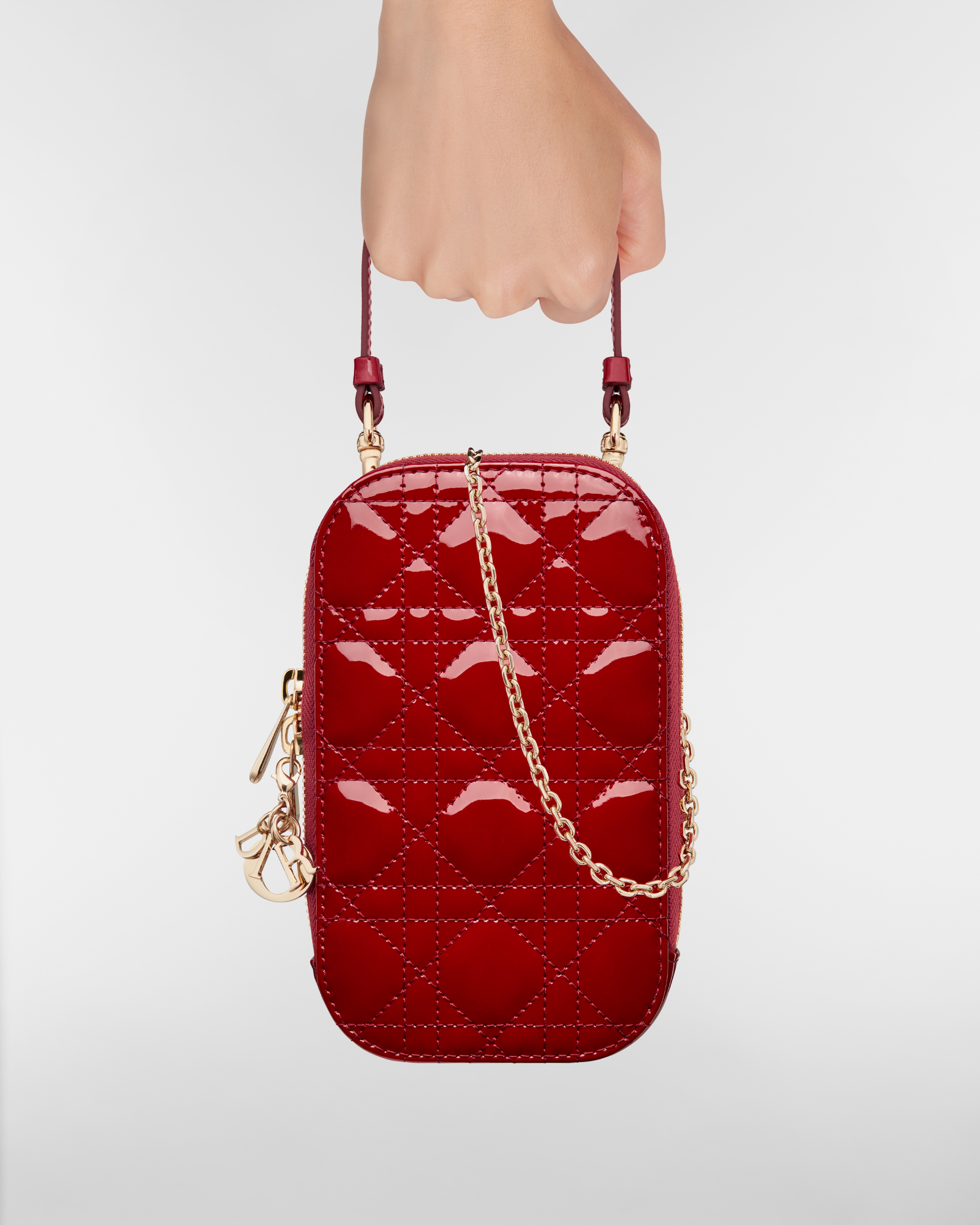 Lady Dior Call'in Dior 手机袋 樱桃红色漆皮牛皮革藤格纹 E11