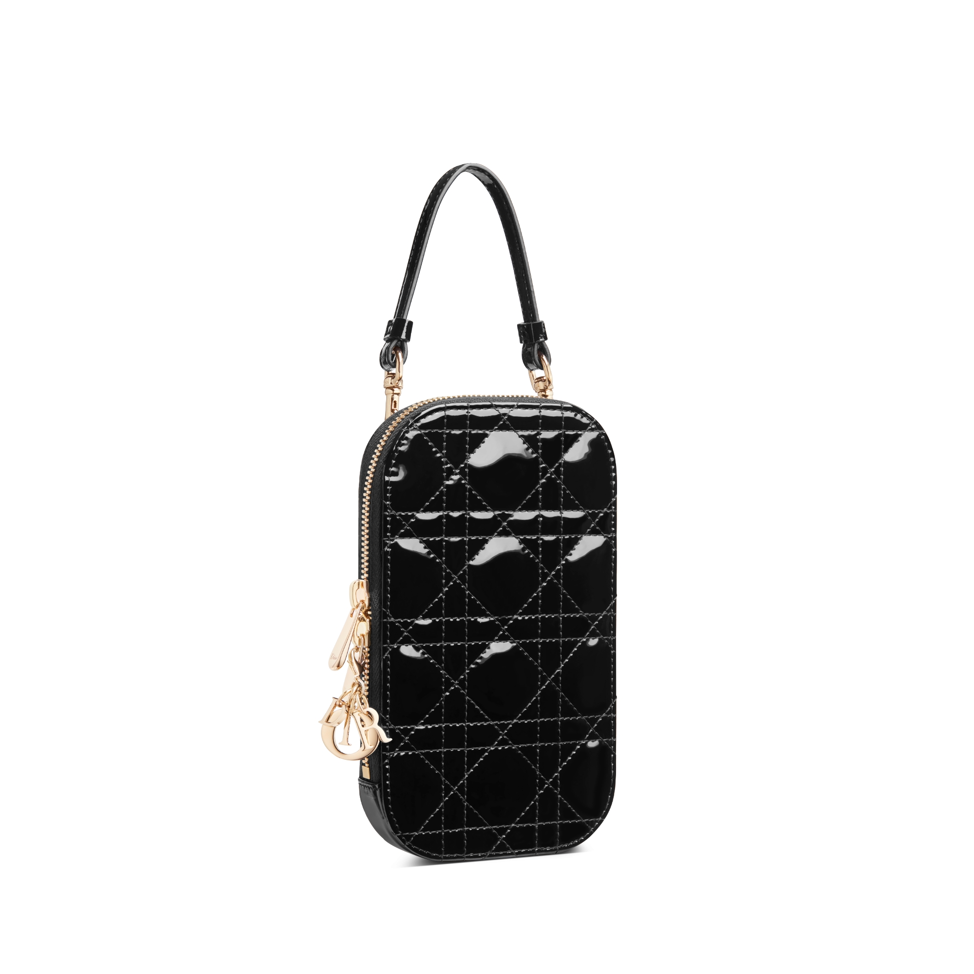 Lady Dior Call'in Dior 手机袋 黑色漆皮牛皮革藤格纹 E03