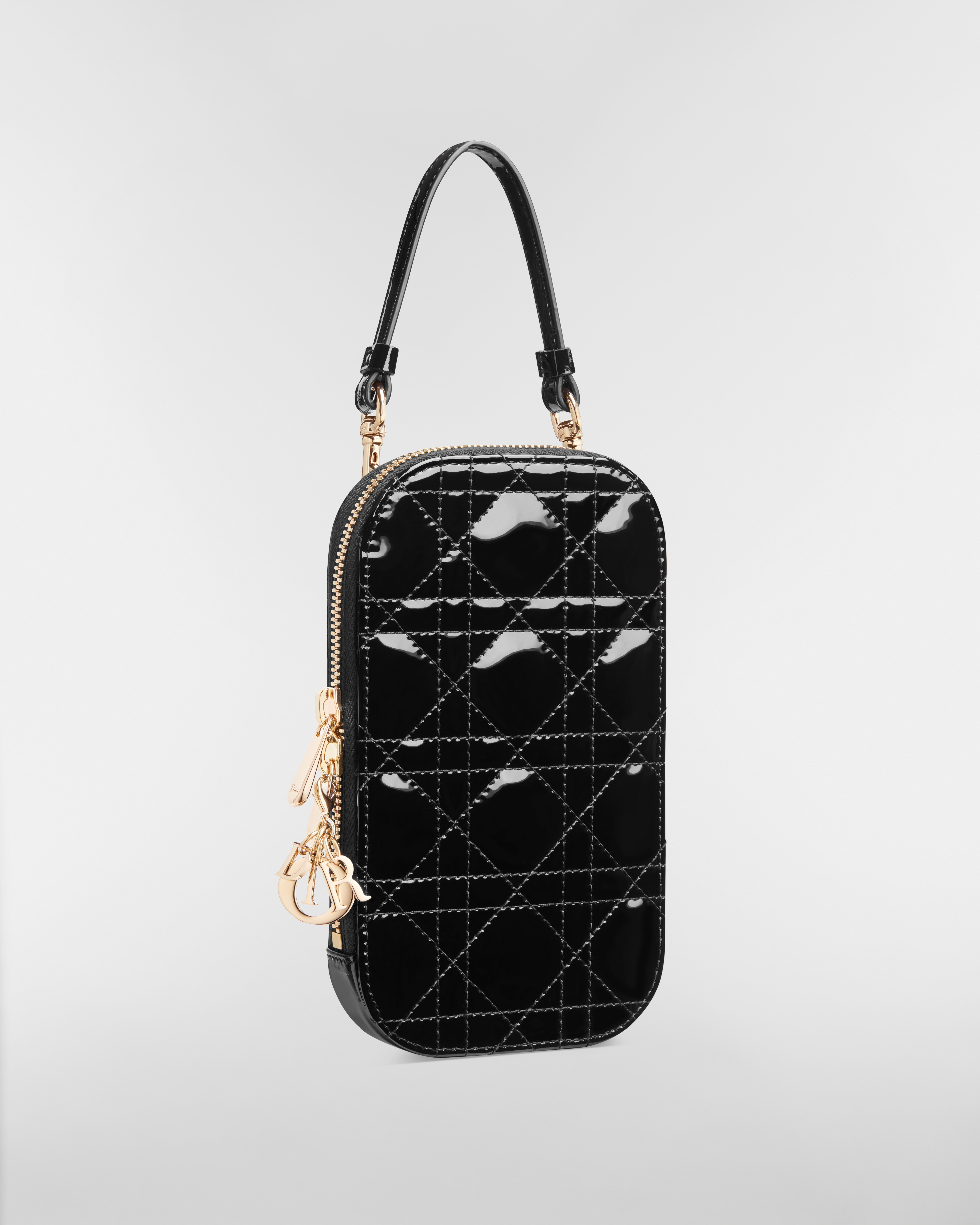 Lady Dior Call'in Dior 手机袋 黑色漆皮牛皮革藤格纹 E03