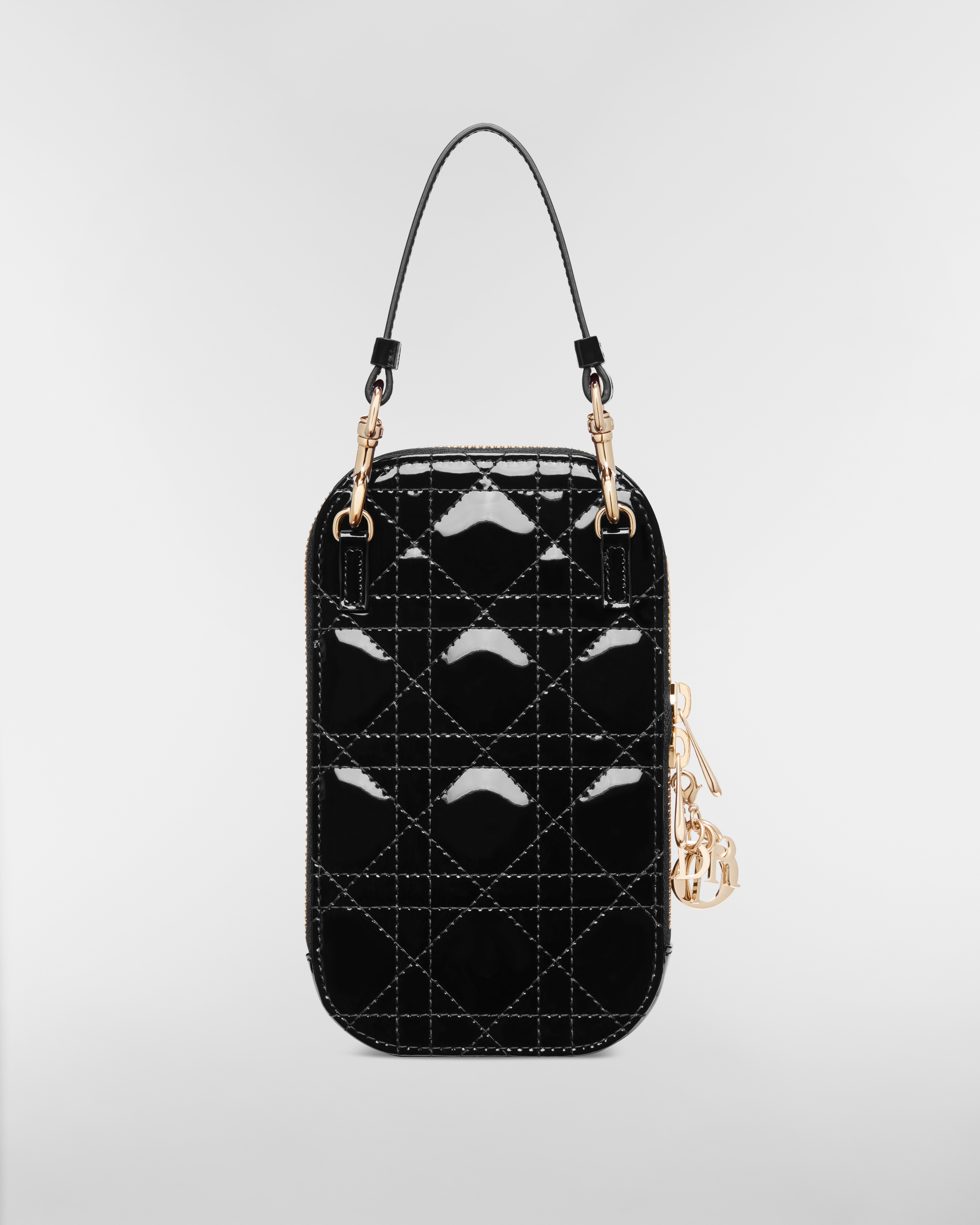 Lady Dior Call'in Dior 手机袋 黑色漆皮牛皮革藤格纹 E08