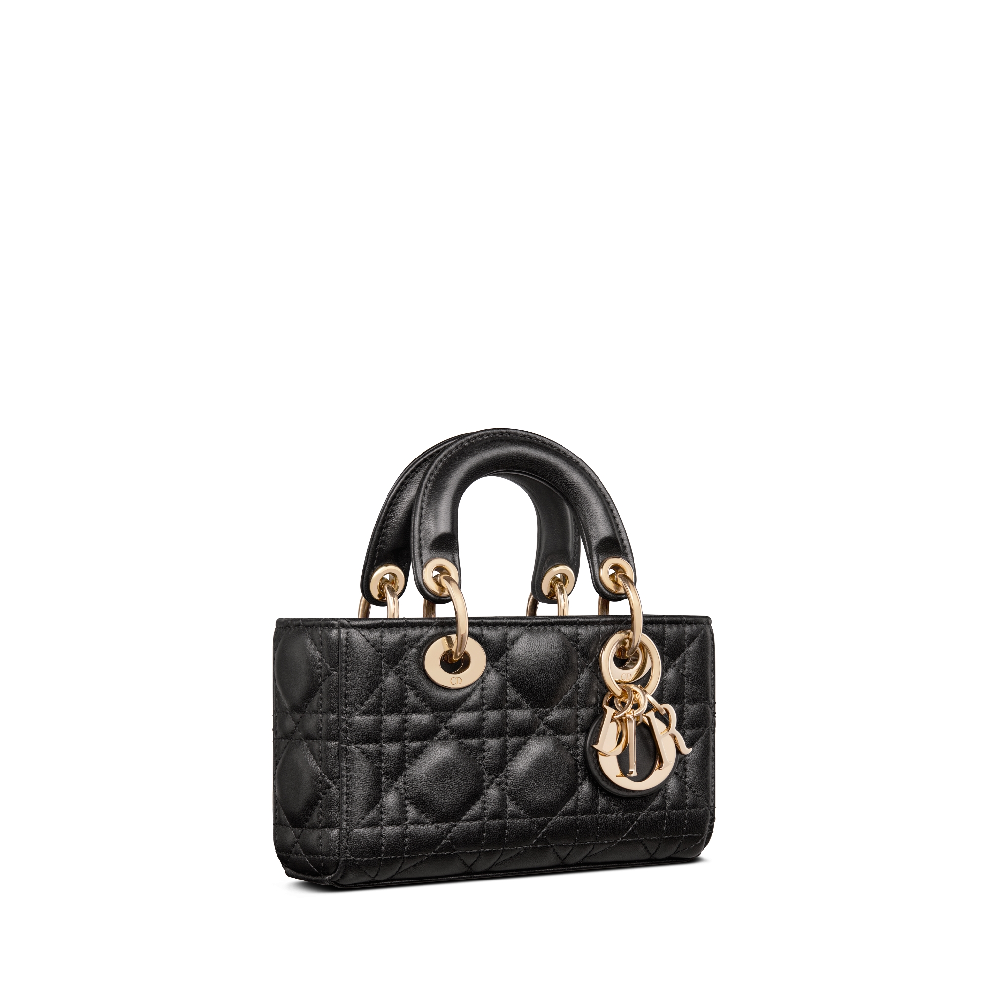 Lady D-Joy 超迷你手袋 黑色羊皮革藤格纹 E03