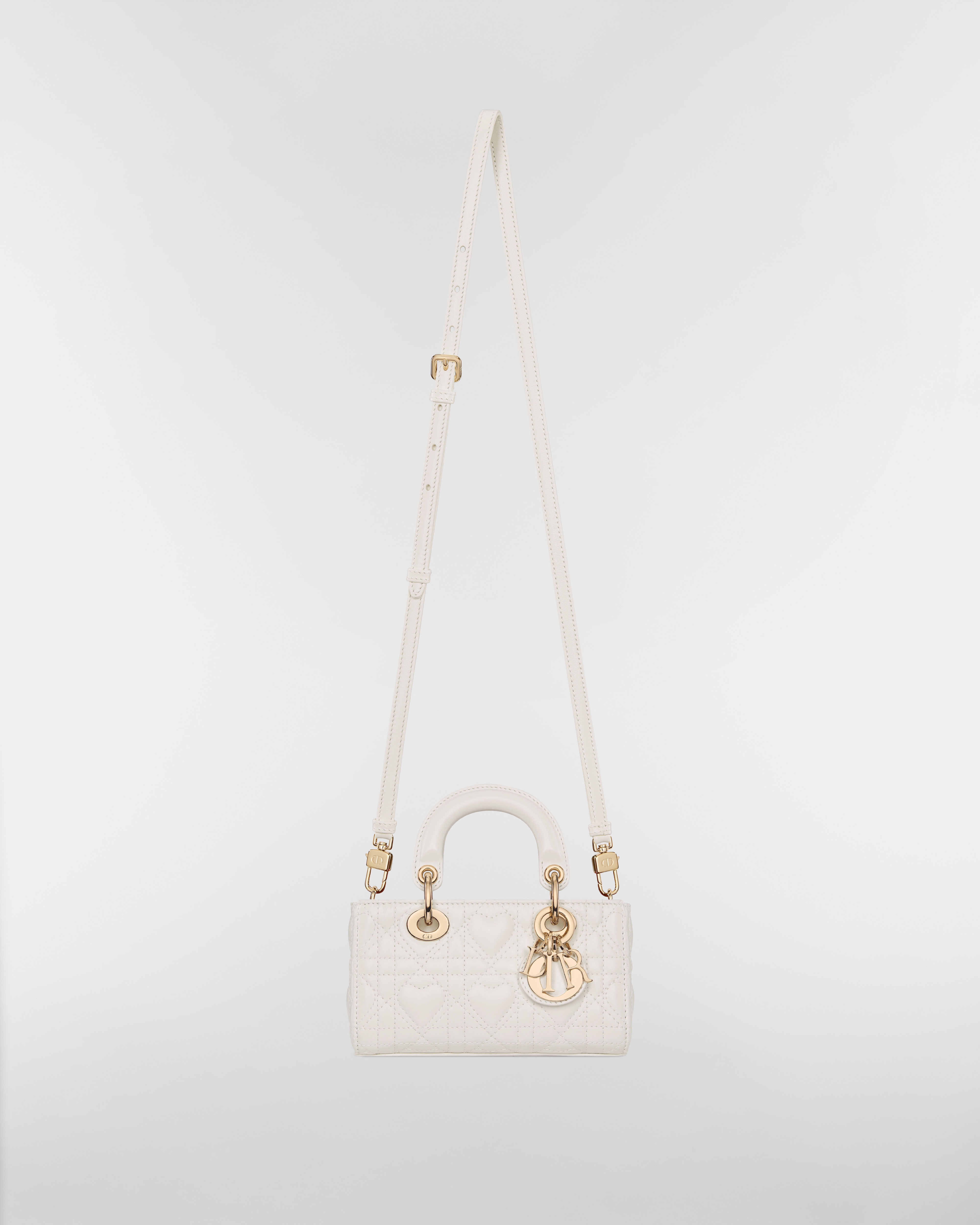 Dioramour Lady D-Joy 超迷你手袋 奶白色羊皮革藤格纹心形图案 E07